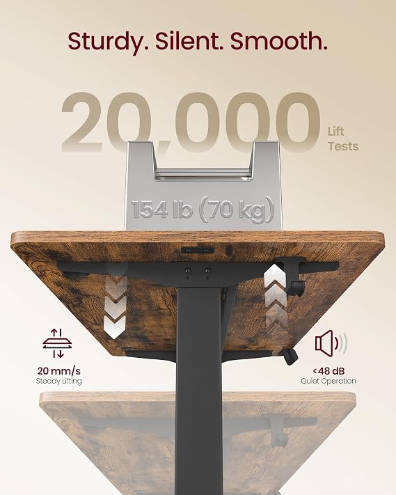 VASAGLE Electric Standing Desk, Height Adjustable Desk, 100 x 60 cm, Continuous Adjustment, Spliced Tabletop, 4 Memory Heights, Rustic Brown LSD130KD02