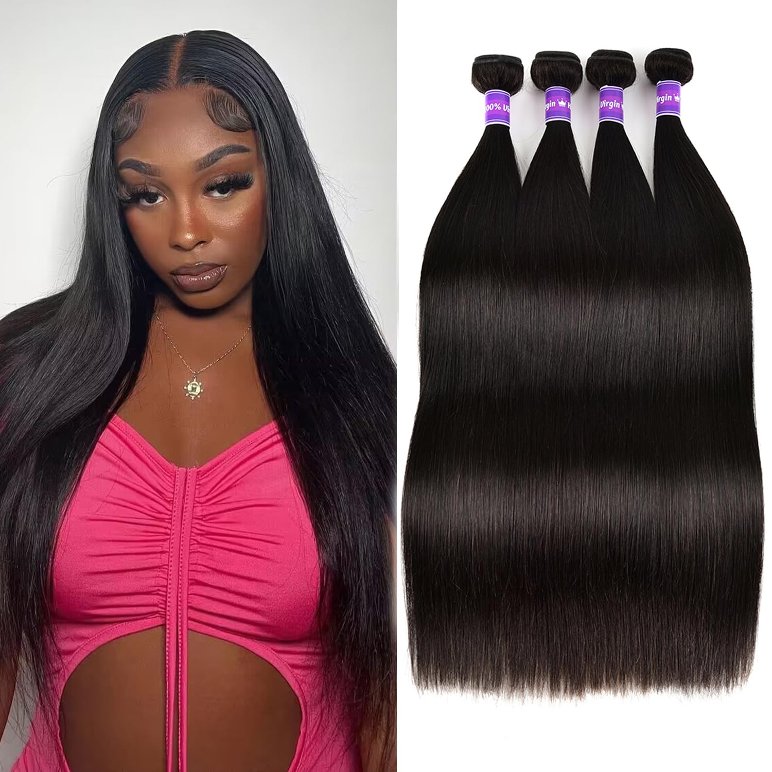 24-28 Inch Straight Human Hair Bundles Brazilian Virgin Hair Quick Weave Amazon.com : 16A Straight Bundles Human Hair 24 main image 2