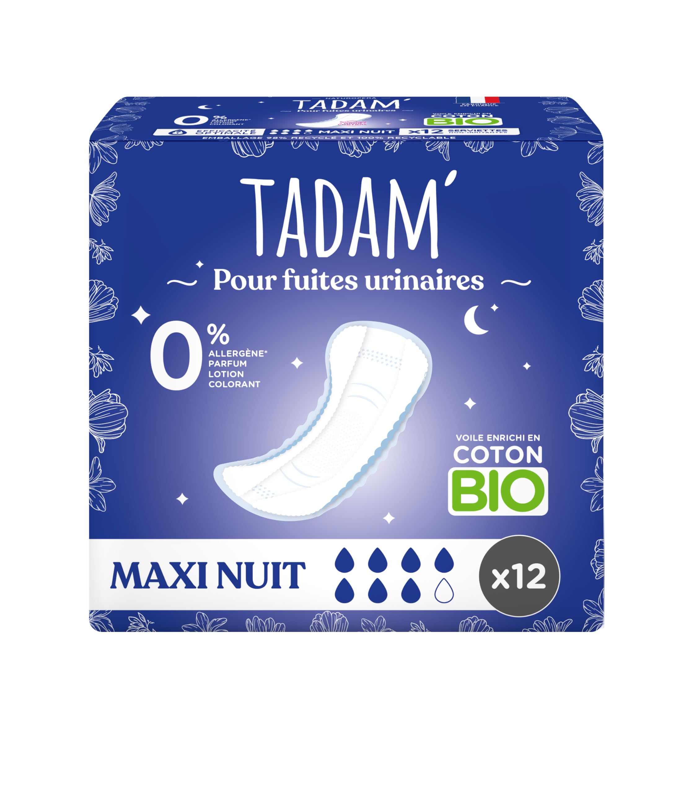 TADAM' - Serviettes Fuites Urinaires non irritantes - Nuit au Sec avec Maxi Night x 12