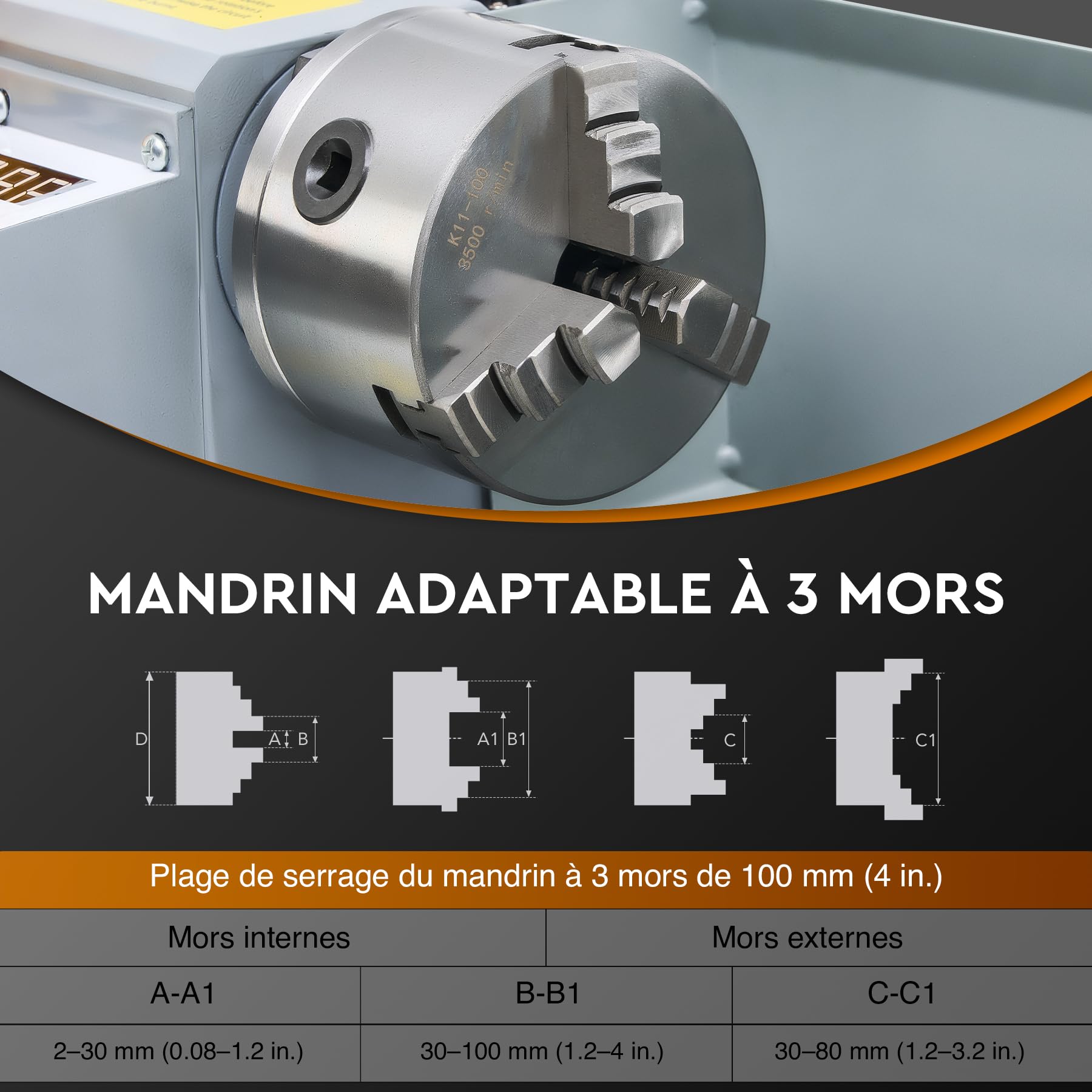 CREWORKS 550W Mini Tour à Métaux d'Établie 180x350mm 7"x14" Haute Précision avec Mandrin à 3 Mâchoires et Vitesse de Broche Max. 2500 tr/min Écran LCD pour Filetage Tournage Perçage