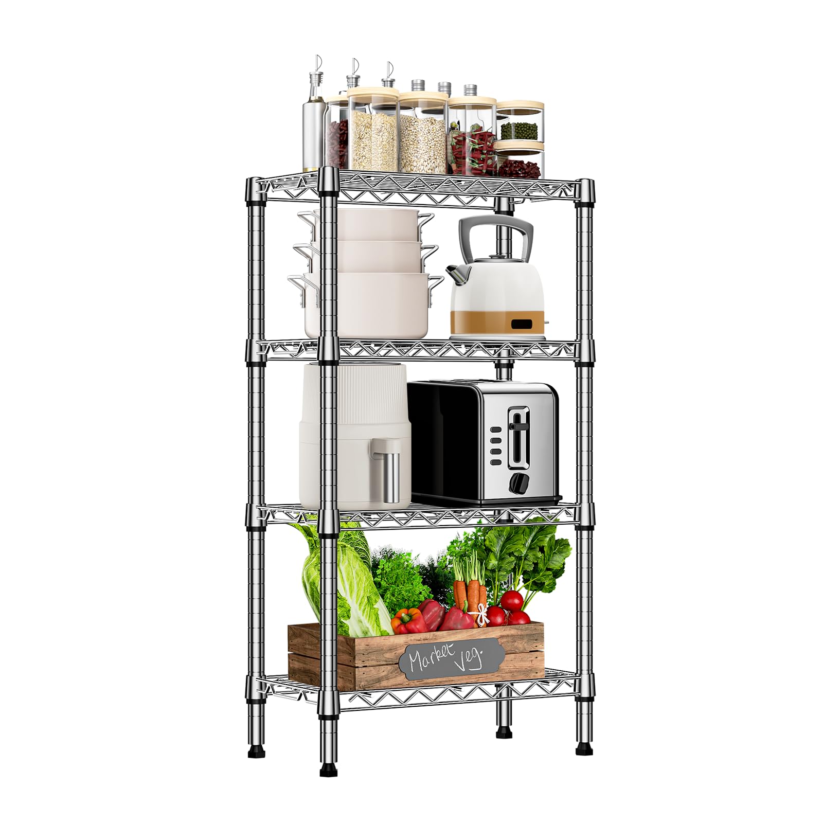 M MZG 1000 lbs 4 Tier Shelf Metal Storage Shelves Wire Rack Closet Organizers with PP Board for Garage Kitchen Bathroom Laundry Chrome 30 x 55 x 100.3 cm