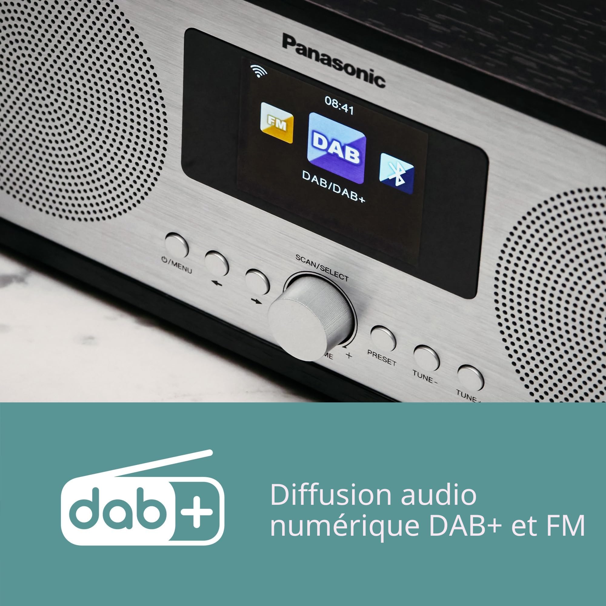 Panasonic RF-D40EG-K Radio Internet et Dab+/FM avec Bluetooth, 6W, Haut-Parleurs de 7,5 cm, Écran Couleur TFT de 2,4, Alarme et Minuterie de Mise en Veille, Télécommande, USB, Wi-FI, Noir