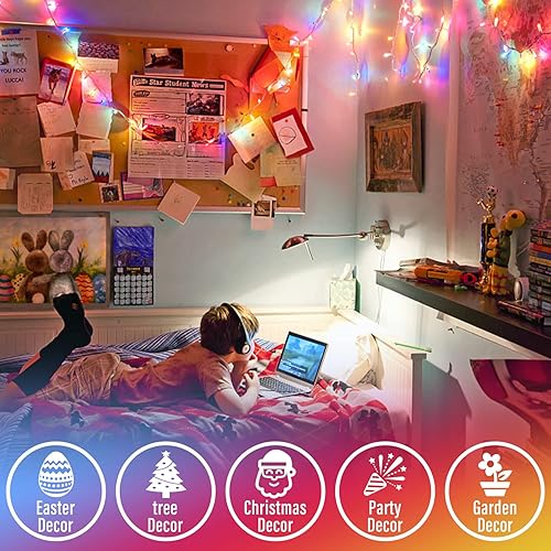 Miniatura 72 de JMEXSUSS Guirnalda de luces LED de 168 pies, 600 luces LED para el día de San Valentín, luces rojas de Navidad con alambre transparente, 8 modos