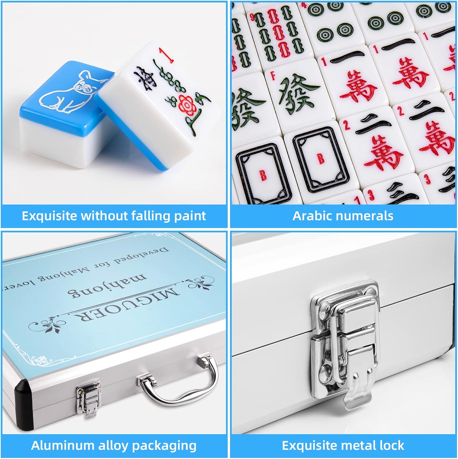 🔥 Hоt Dеаlѕ Large Chinese Mahjong Set with 144 Tiles|Patterned on The Back|with Arabic Numerals|with Wind Indicator, dice and Chips,Weighs About 15 pounds