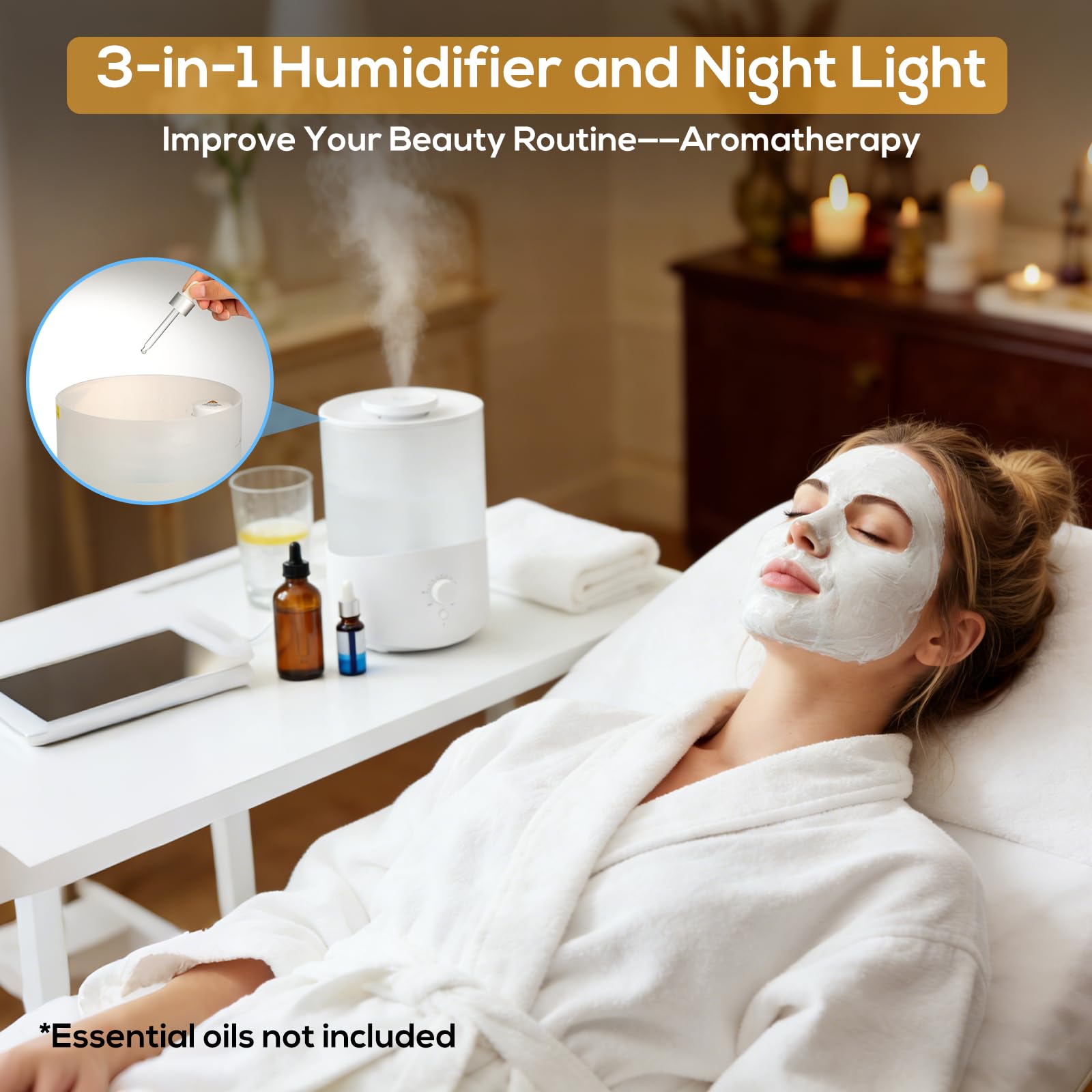 Romon Luftbefeuchter Schlafzimmer 2.5L, Top-Fill Aroma Diffuser, Humidifier mit 360° drehbarer Düse, bis 28H, automatischer Abschaltung, für Pflanzen große Räume & Zuhause, Weiß