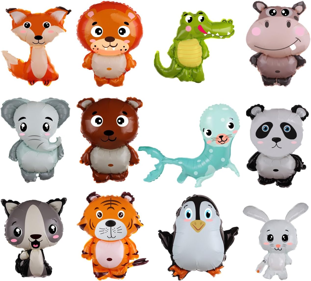 12 Pcs Jungle Safari Balloons, 16 x 18 Inches Zoo Animal Theme Party Decorations
