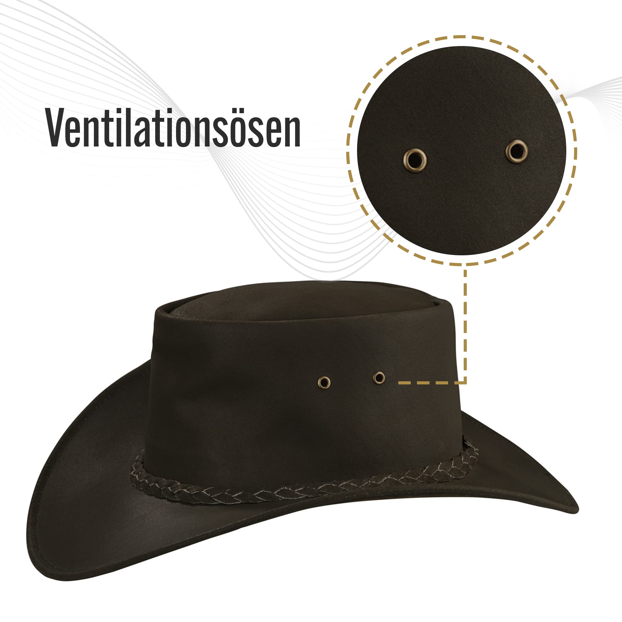 Melbourne Western Cowboy Leder Wickel Hut Flex-Hat in 4 Farben …