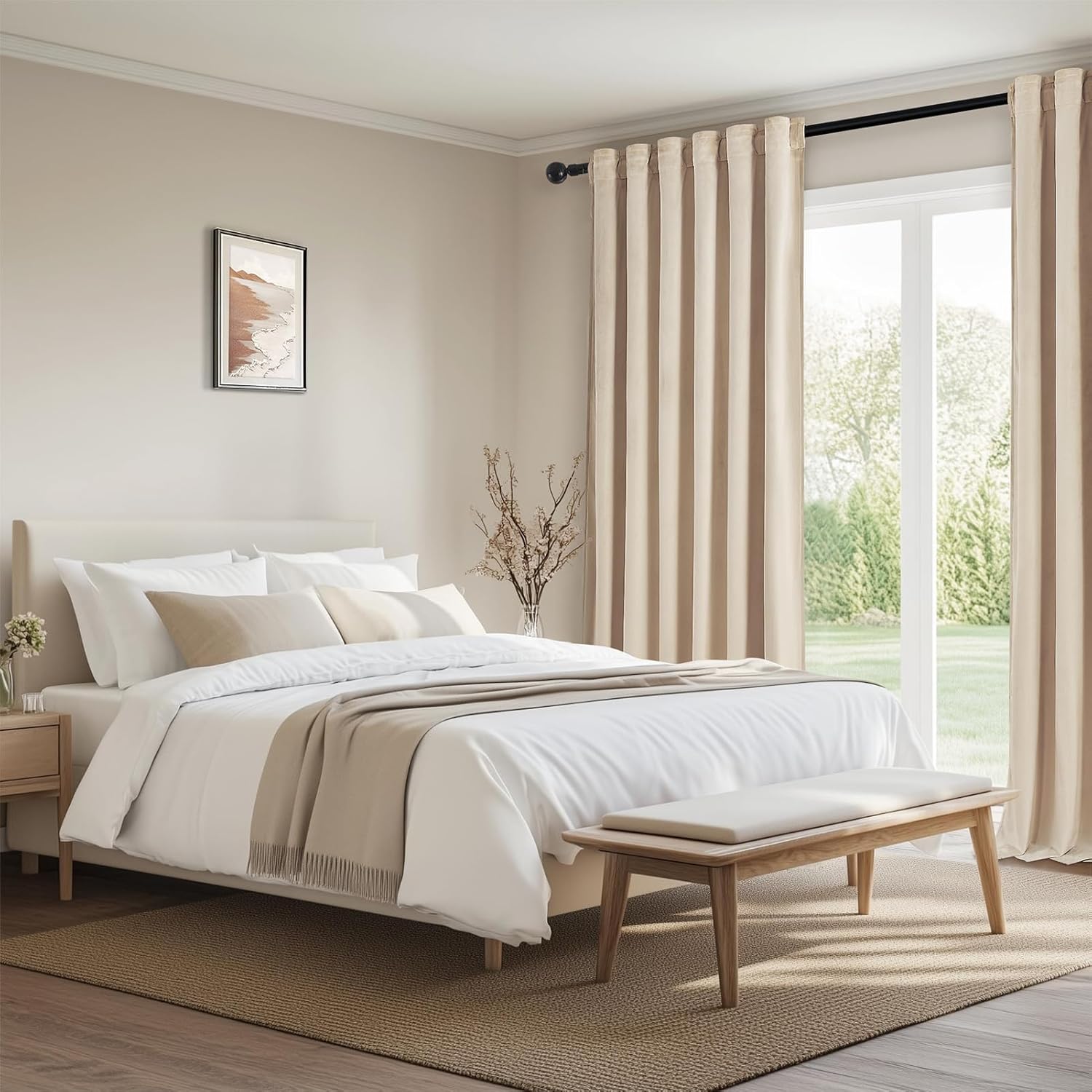 Topfinel Beige Velvet Curtains 84 Inches Long for Bedroom Back Tab Blackout Ivory Birch Neutral Boho Sour Cream Ecru White Drapes for Living Room 84 Inch Length 2 Panels,52x84,Beige