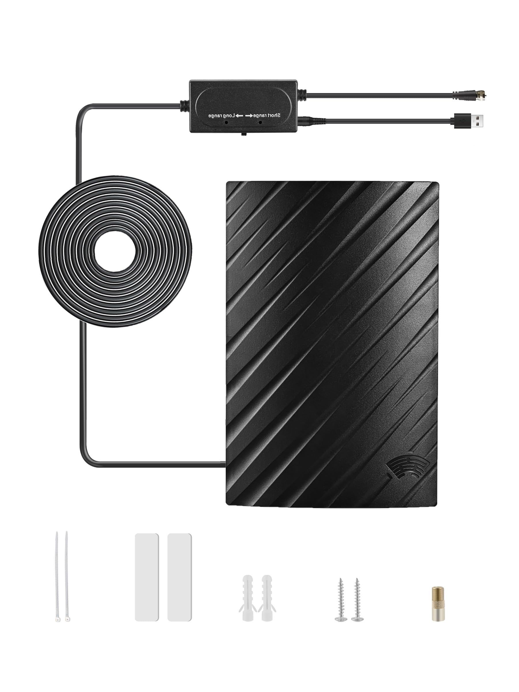Vecys Antena de TV para Smart TV Antena de Digital Interior de 25dBi con Amplificador USB Antena DVB-T2 Doméstica de 500 Millas Soporte de Cable Coaxial RG174 5m/16.4ft Compatible con 4K 720p 1080p