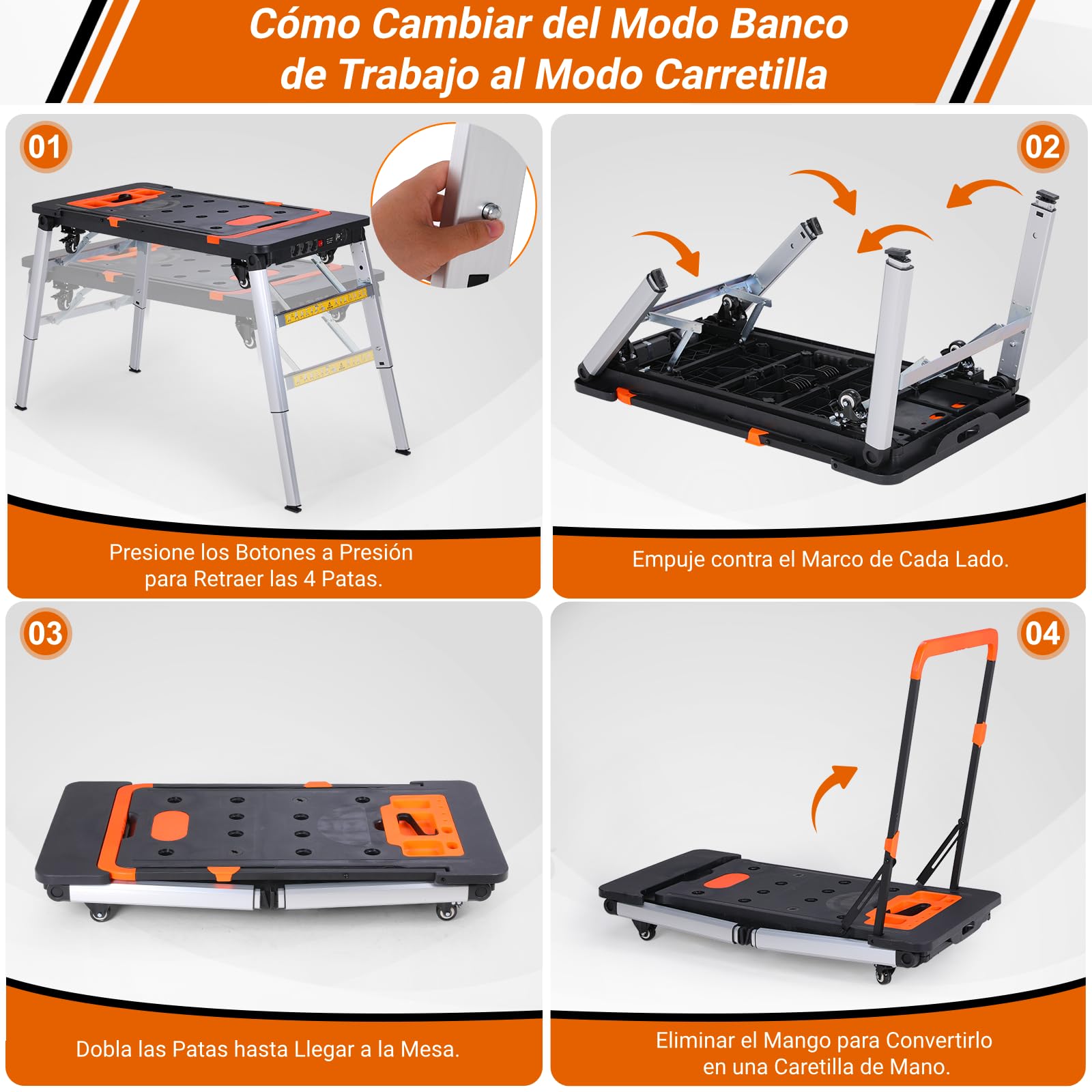 TLGREEN Banco de Trabajo Portátil 7 en 1 Plegable Altura Ajustable con Marcas de Ángulo y Ruedas