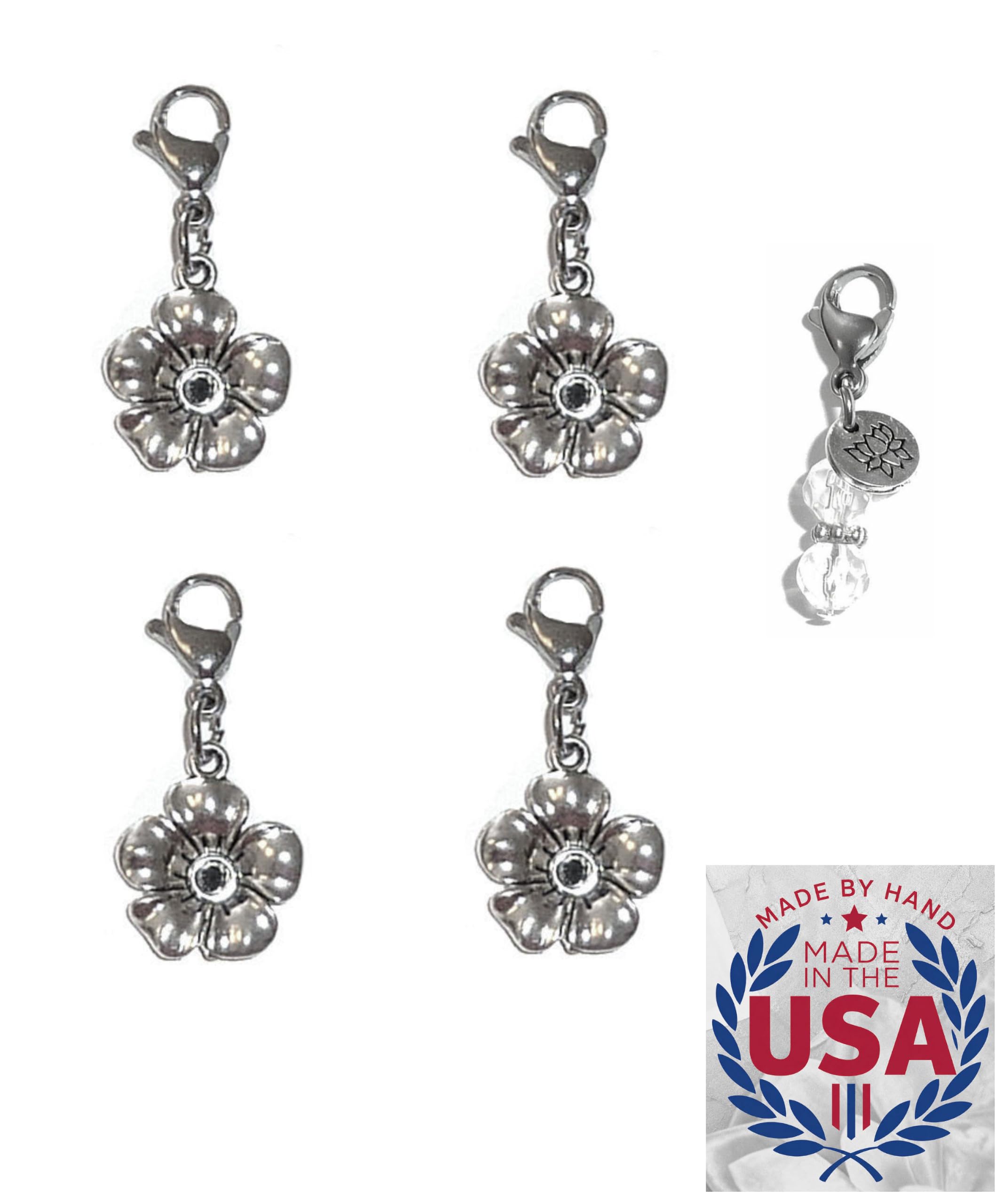 Hidden Hollow Beads 4 Clip On Charms for Purse, Handbag, Keychain, Zipper Pull, Backpack, Jewelry Accessory, USA