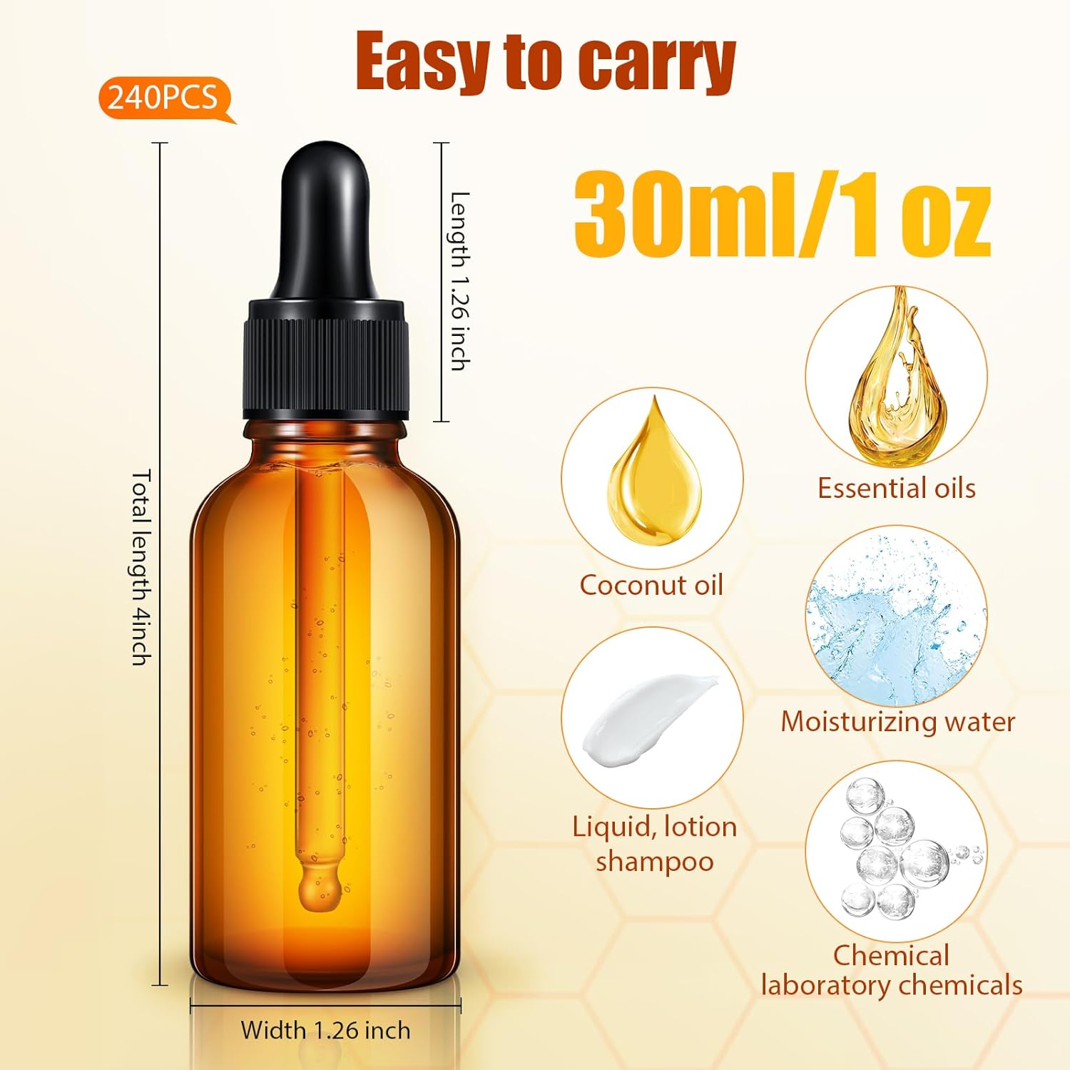 Jinei 240 Pcs 1 Oz/30 ml Dropper Bottles for Essential Oils, Amber Glass Bottles Tincture Bottles with Dropper Small Leak Proof Lab Dropping Bottles for Liquids, Perfumes, Travel Size