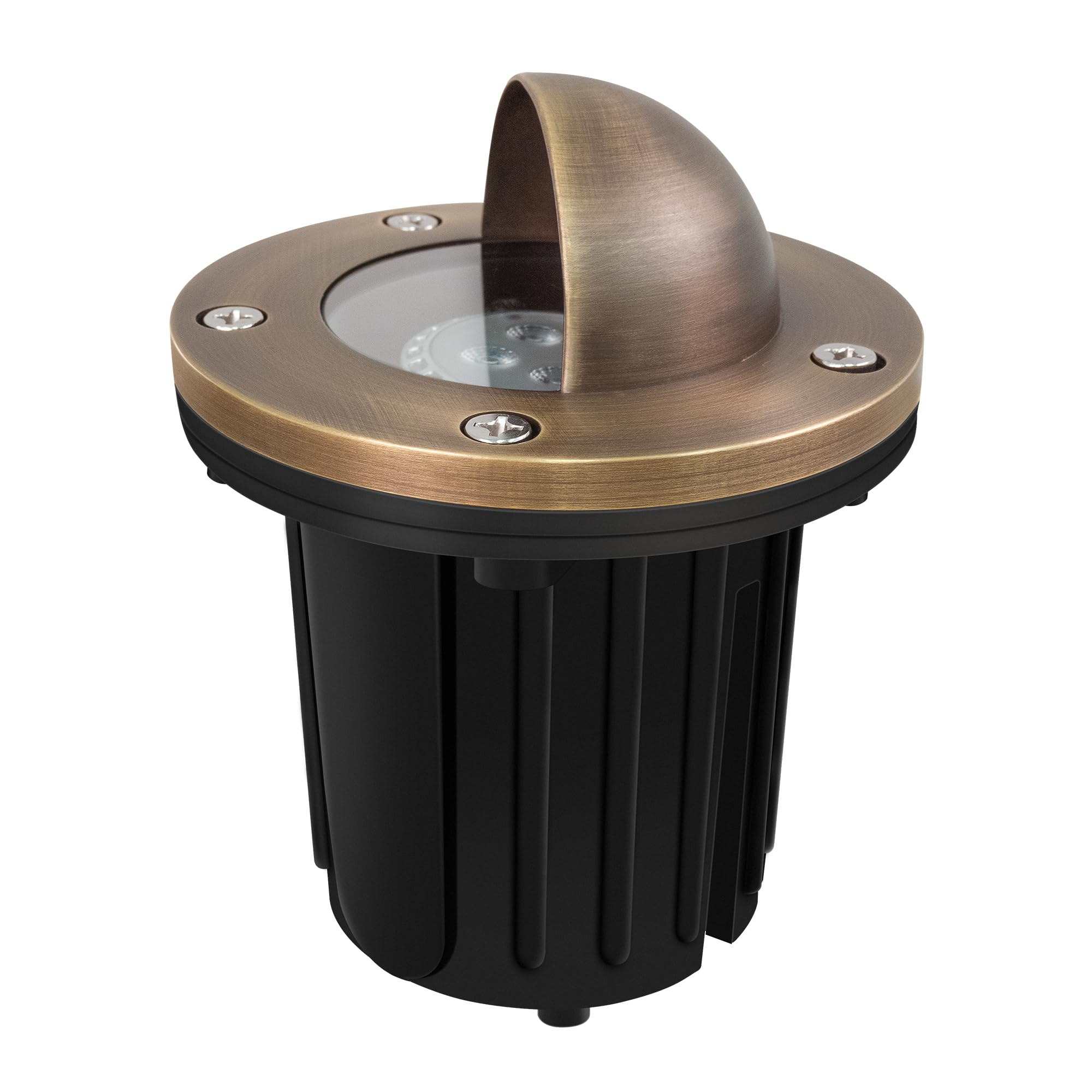 GKOLED LED Brass Well Light – 12V IP67, 5W 2700K, Shielded Top, Adjustable Socket – Outdoor In-Ground Uplight For Garden, Trees, Pathways