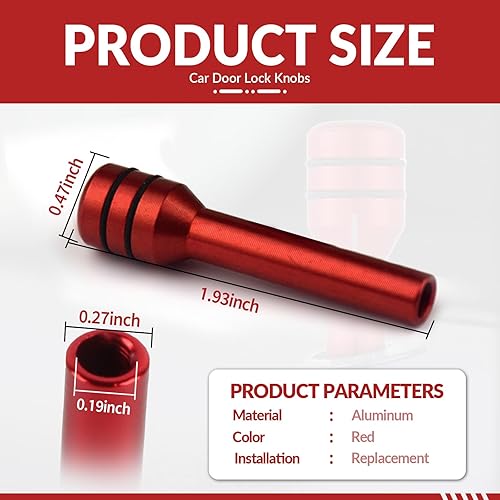 Miniatura 2 de 4 pomos de bloqueo de puerta de automóvil, 1.96 x 0.47 pulgadas, cubiertas de botones de bloqueo de puerta de aluminio, universales para la mayoría
