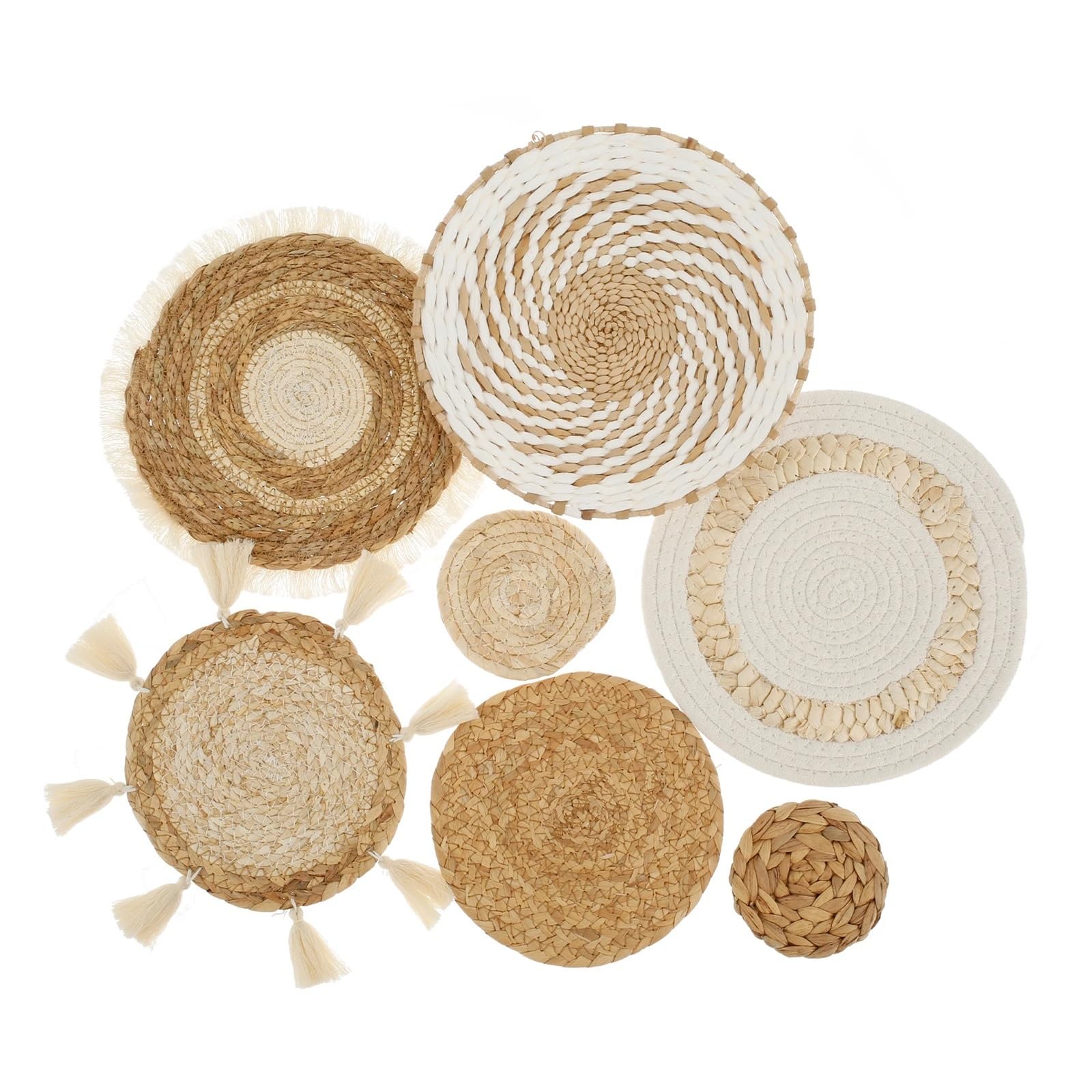 FGUJSUR Tapestry Wall Hanging 7pcs Woven Wall Basket Decor Boho Rattan Wicker Decorative Hanging Handmade Farmhouse Han