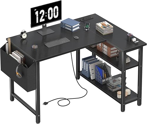 DLisiting Escritorio pequeño en forma de L para juegos con estantes, escritorio de computadora de esquina de 40 pulgadas para niños, adolescentes,