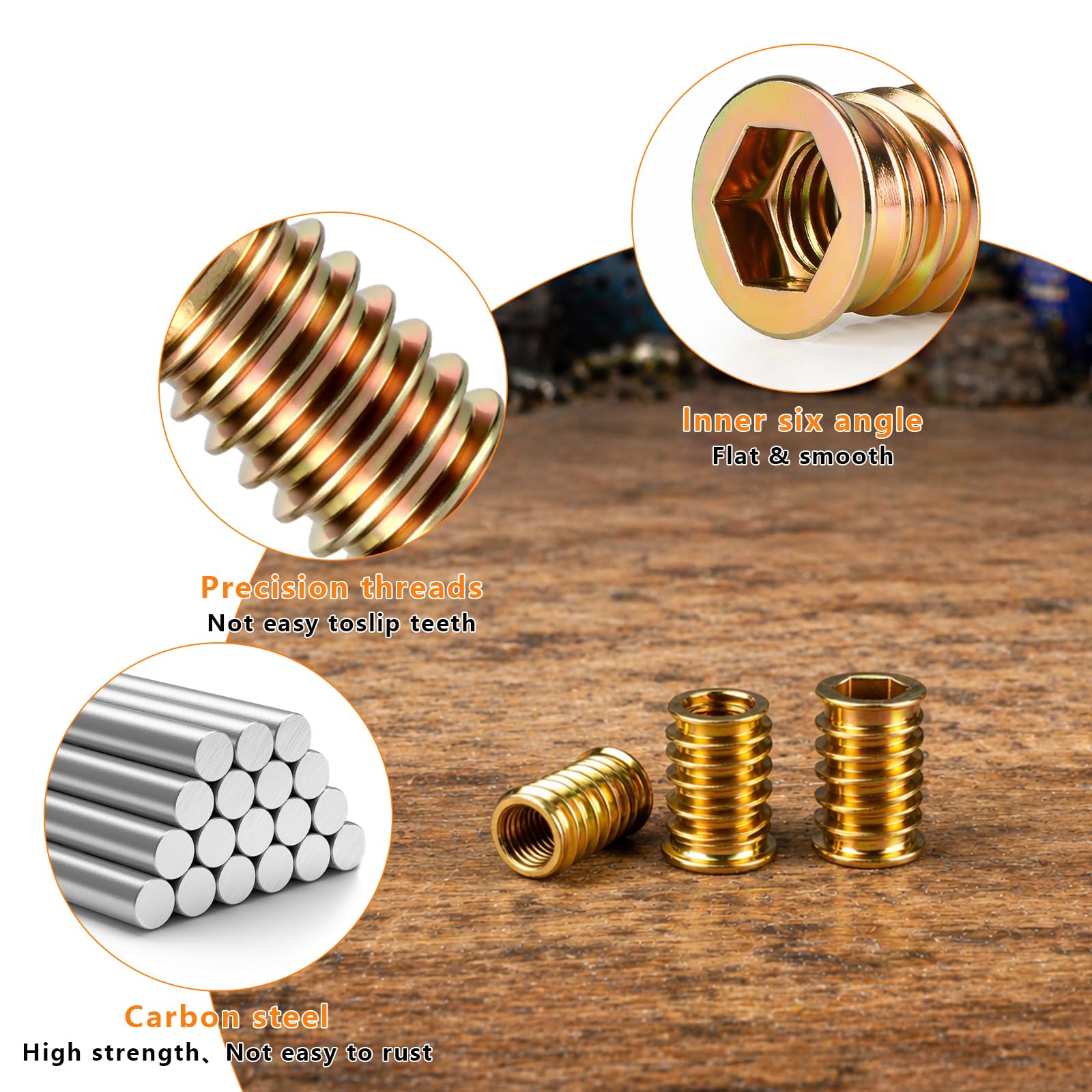 50 Pz Inserti Filettati per Legno, M6 x 16 mm Boccole Filettate per Legno, Inserto Filettato con Testa Esagonale Piatta in Lega di Zinco per Mobili in Legnos, falegnameria progetti, con chiave