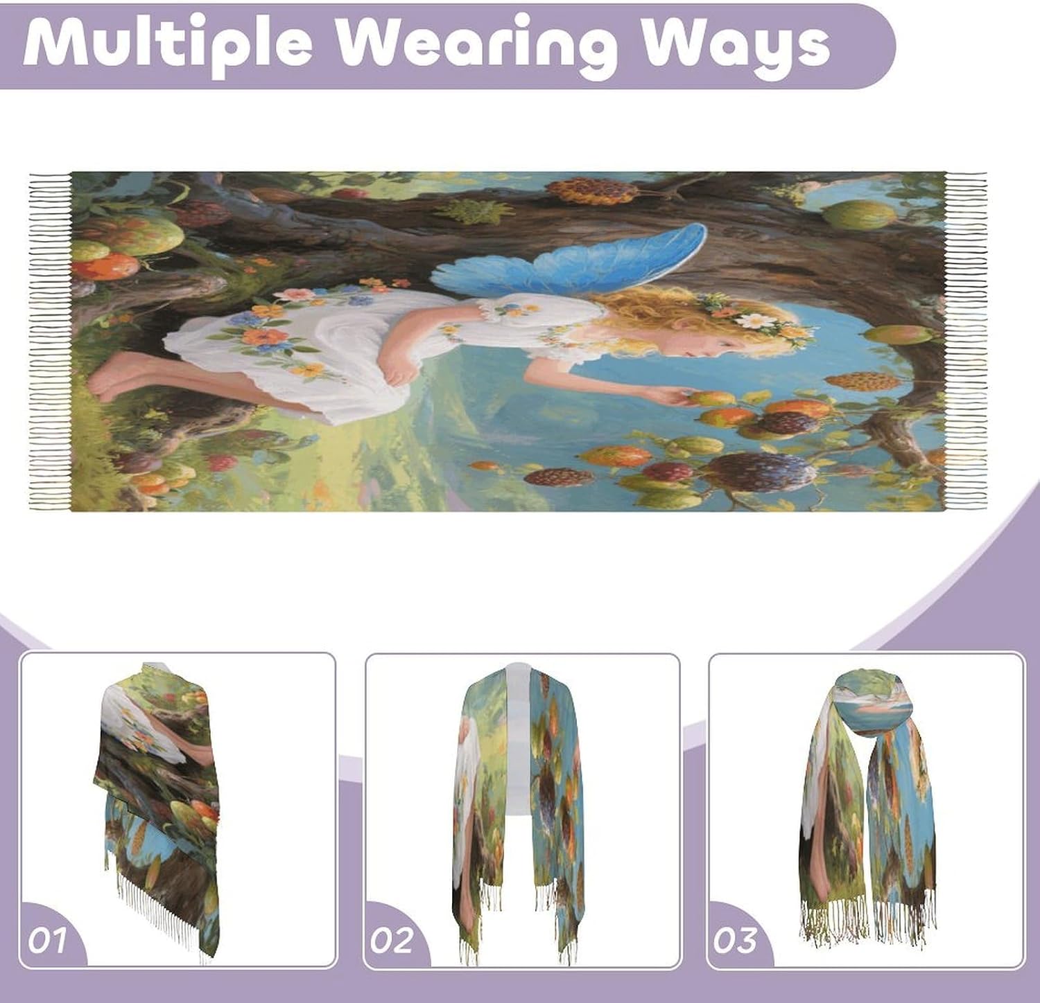 Ancient Tree Flower Fairy Scarf for Women Men Classic Fashion Blanket Scarves Soft Cashmere Feel Scarf Cold Weather Warm Long Shawl Winter Large Scarves Classic Blanket Scarfs Thick