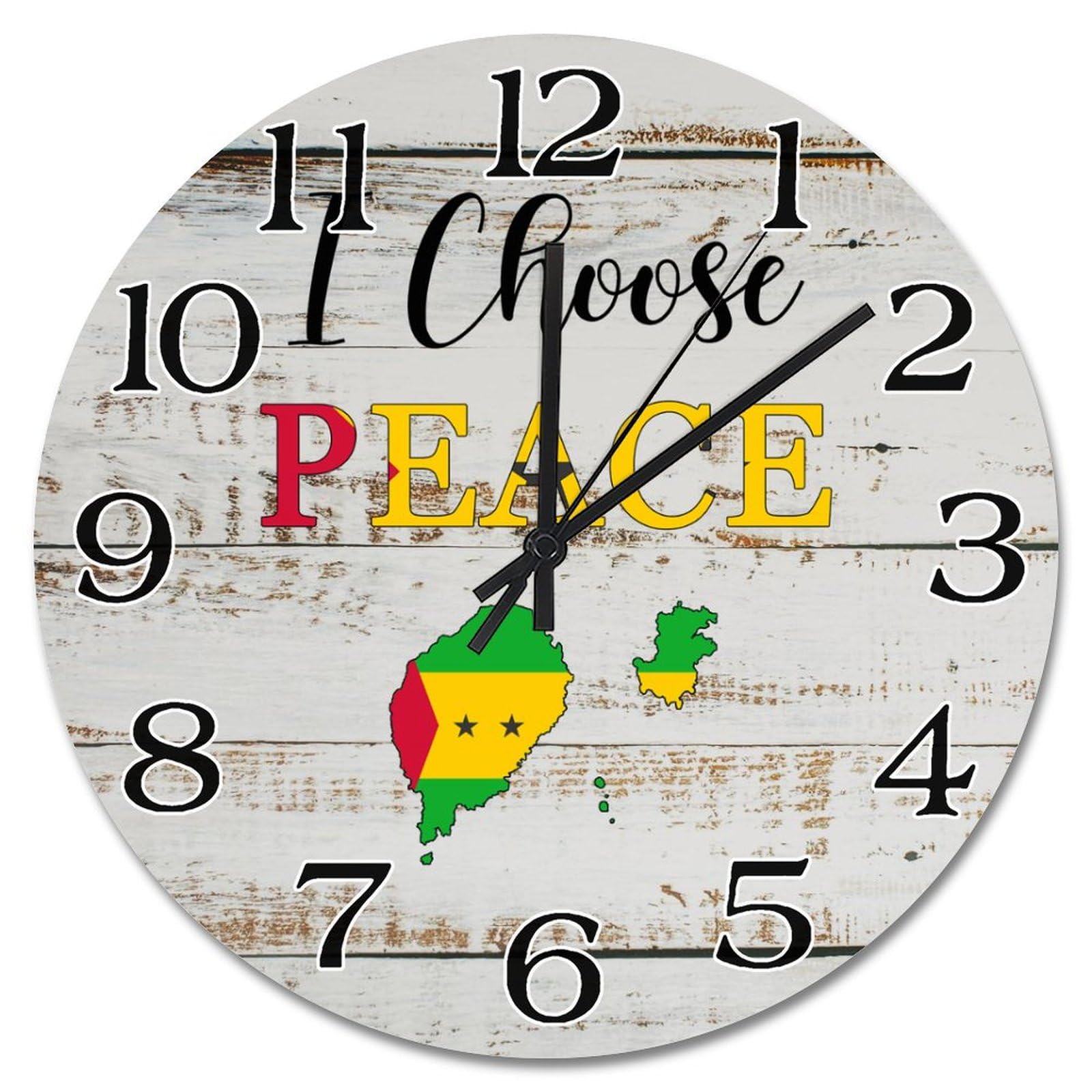 Horloge murale Sao Tomé-et-Principe pendule ronde rustique à piles