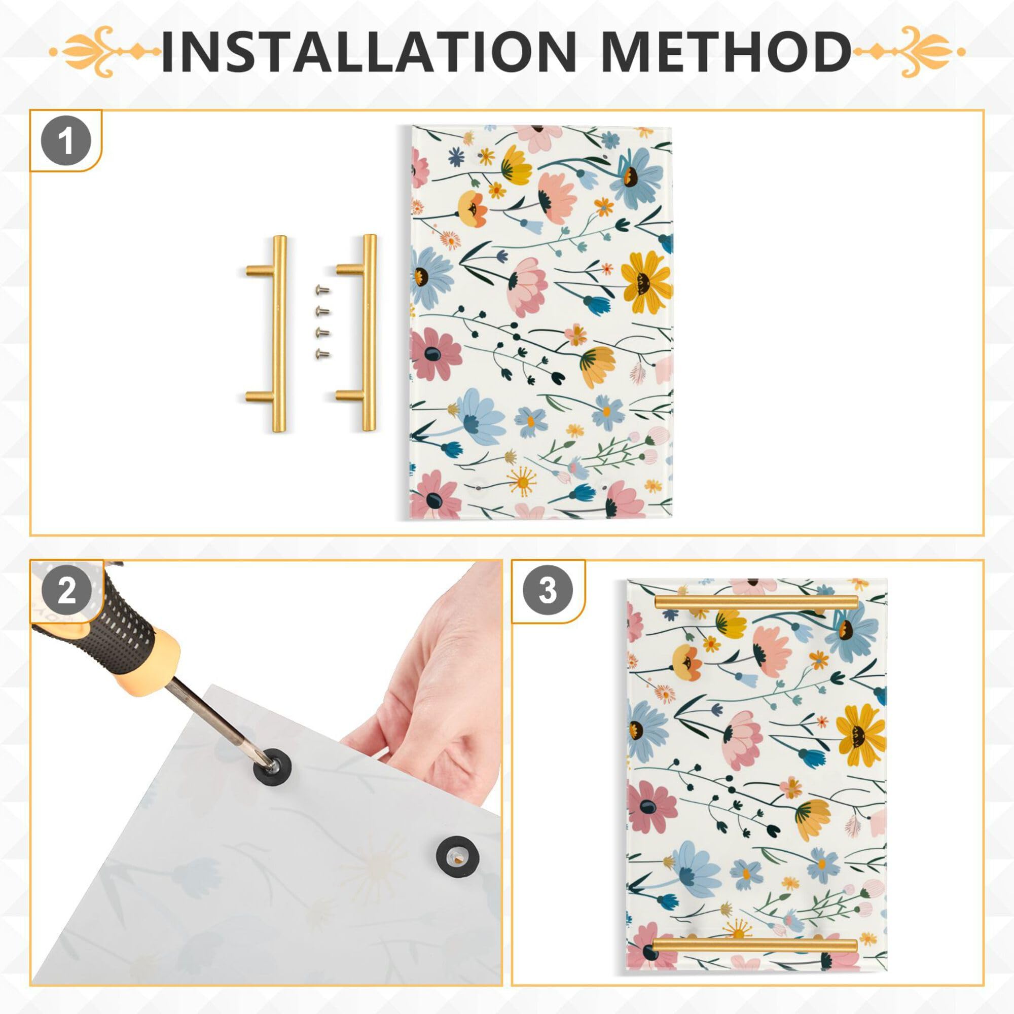 Bathroom Vanity Tray Counter Organizer, Cute Little Spring Blue Flowers Decorative Tray with Handles Countertop Storage for Bathroom Bedroom Kitchen Home Farmhouse