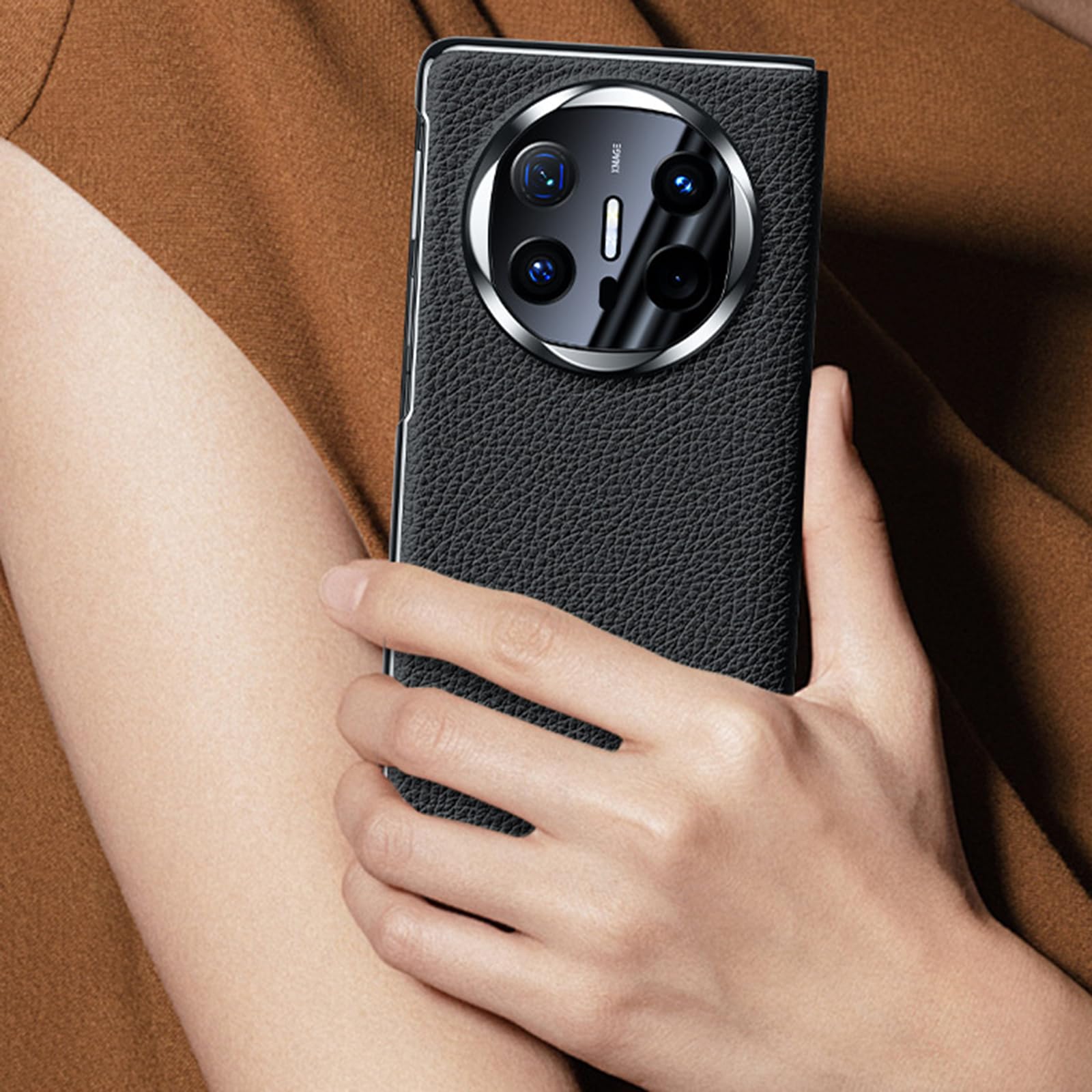 Etui z prawdziwej skóry do Huawei Mate X6, magnetyczne etui na klapę inteligentne okna Smukłe luksusowe etui biznesowe z ocynkowanym wzorem liczi, brązowe, Mate X6