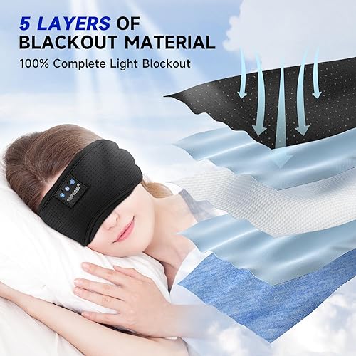 Miniatura 2 de TOPOINT Máscara para dormir con auriculares Bluetooth, máscara de ojos de seda transpirable para dormir para hombres y mujeres, máscara para dormir