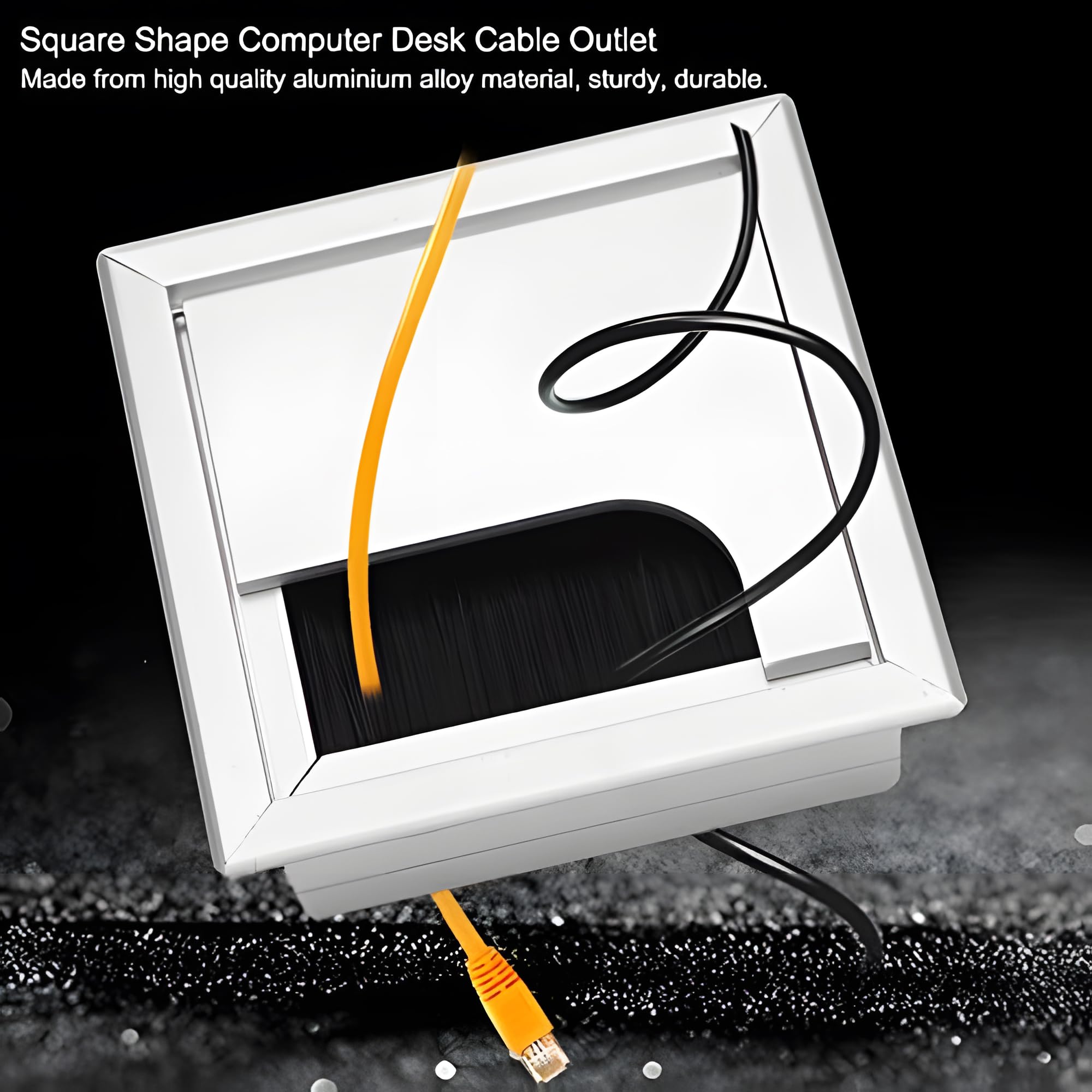 24x7 eMall 8 Cm Aluminum Office Desk Wire Cable Hole Cover with Dust Proof Brushes for Computers Work Rectangular Metal Organizer Stylish Desk Accessory Wire Manager Concealed. 80 mm x 80 mm Silver 4