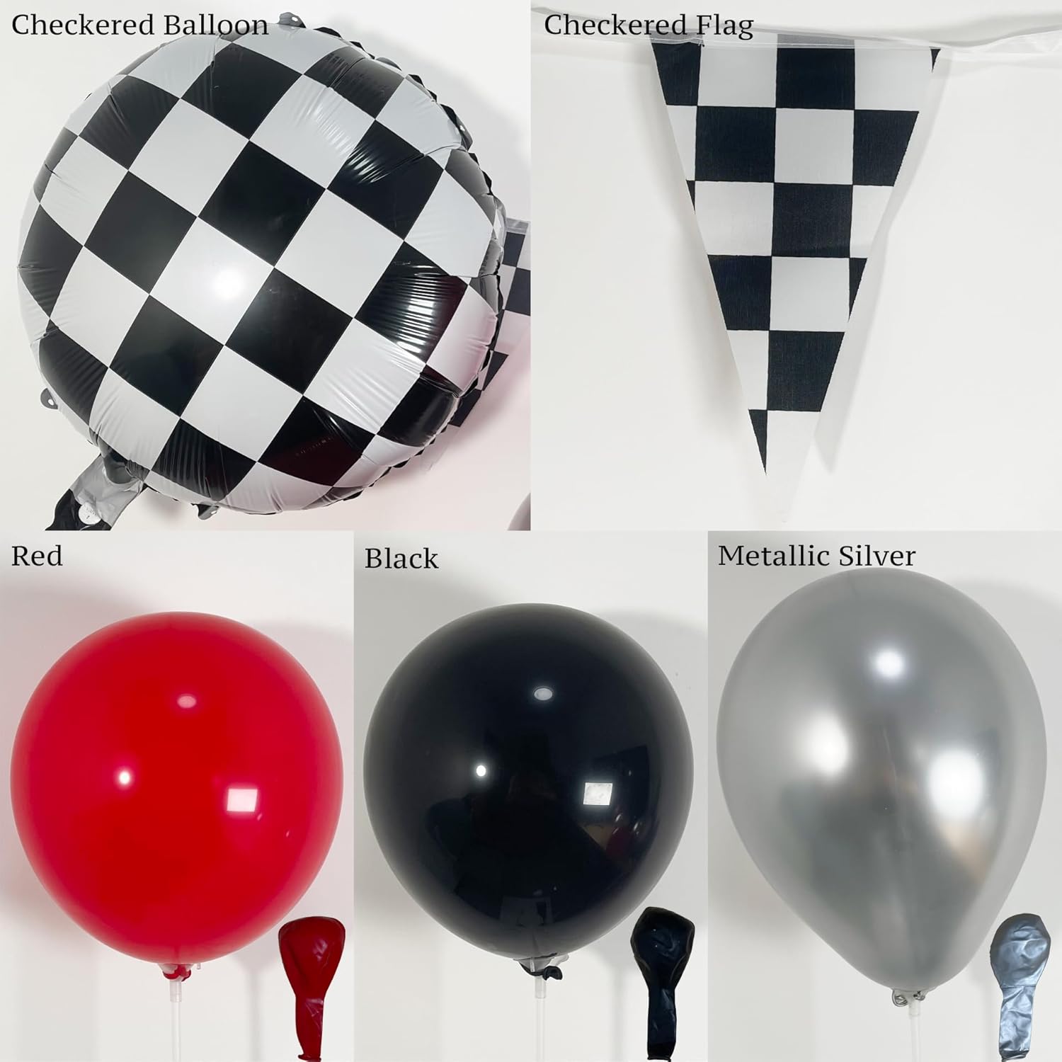 Race Car Balloon Arch Garland Kit 126Pcs Red Black and Metallic Silver Balloons with Checkered Foil Balloons and Checkered Flag Banner for Two Fast Birthday Party Decorations - Image 4