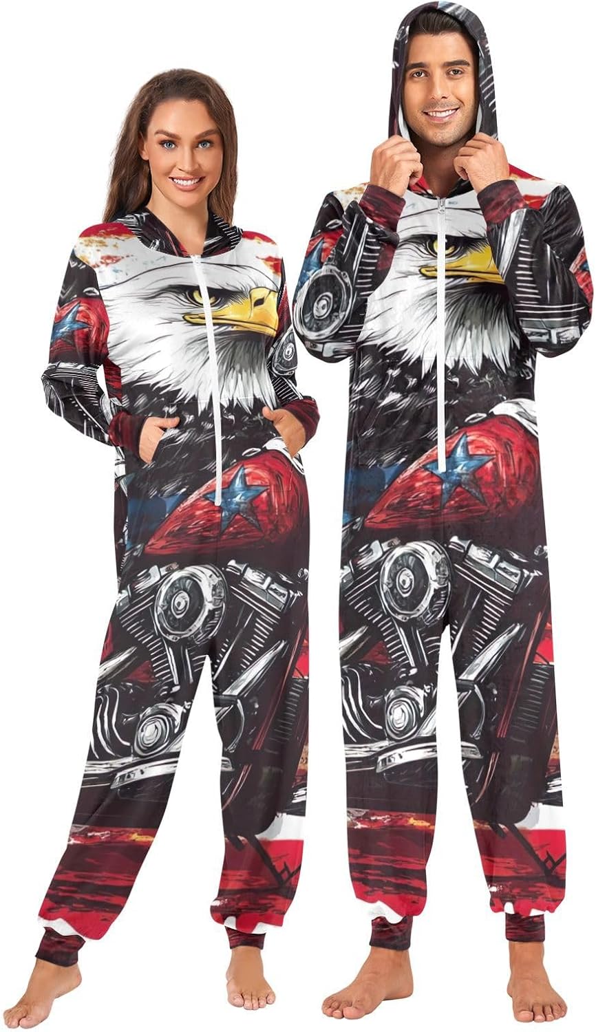 GAIREG Cute Bird Cartoon America Red Adult Onesie, Plush Mens Womens Christmas Pajamas Onesie