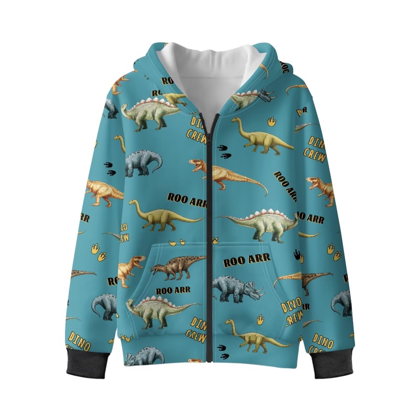 Xoenoiee Dziecięce bluzy z kapturem dla chłopców, zapinana na zamek, bluza 3D, fajna grafika zwierzęca, sweter z długim rękawem, top na jesień i zimę, Niebiesko-zielony dinozaur, 12-14 Years