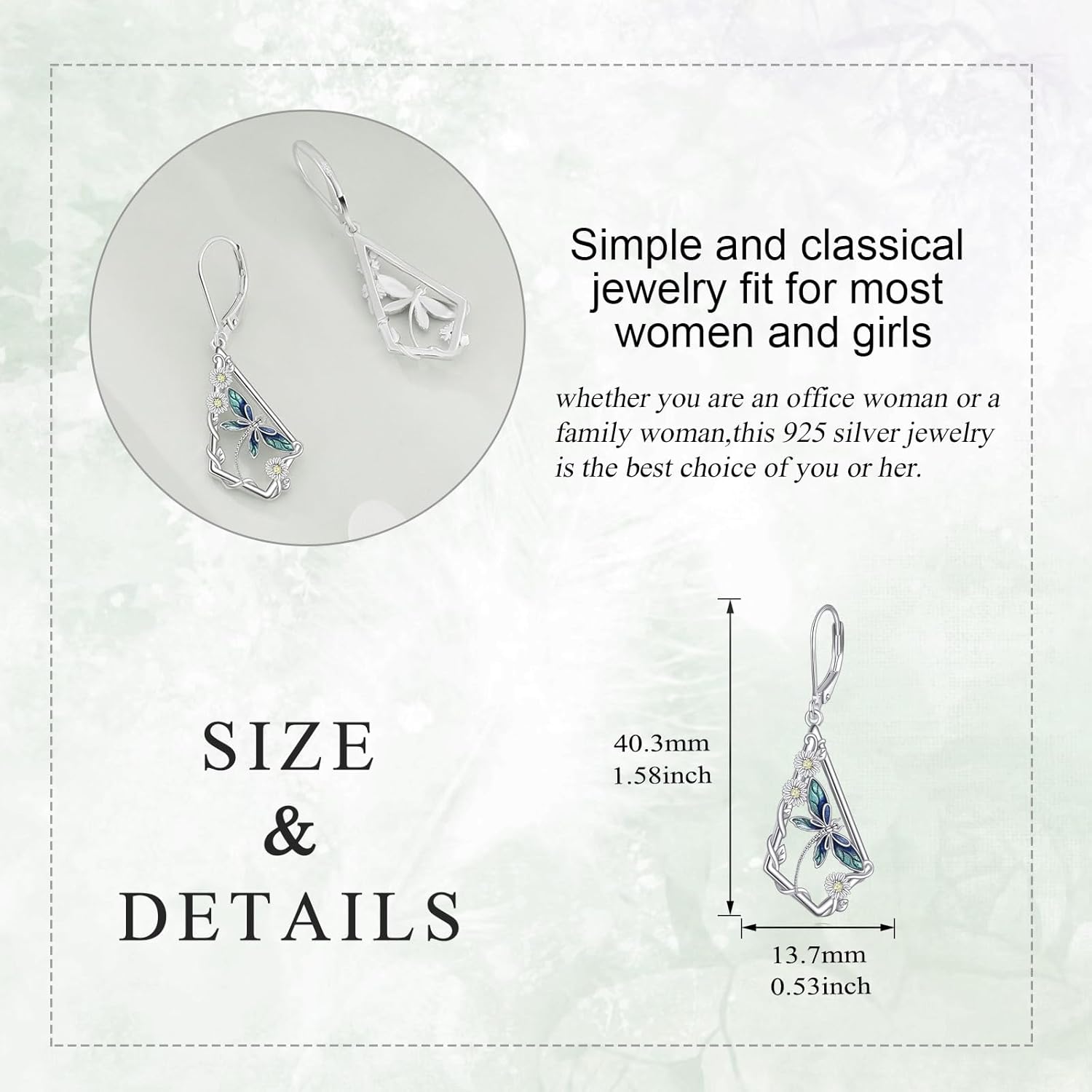 Dragonfly Earrings For Women 925 Sterling Silver Abalone Drop Leverback Earrings,Dangle Dragonfly Hoop Jewelry For Women - Image 4