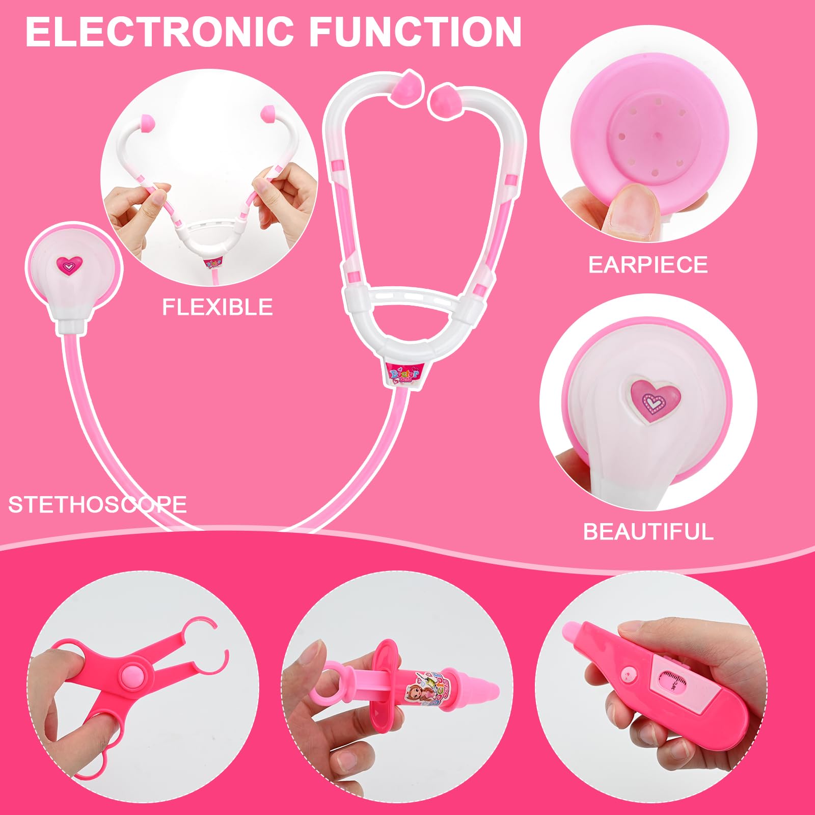 7 Pcs Kids Doctors Kit, Doctor Pretend Role Play Medical Kit for Kids Children Doctors Set Toy for Boys & Girls 3+ Years - Image 3