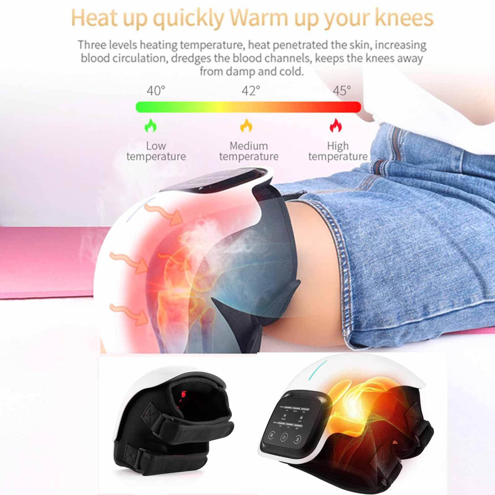 Masajeador de Rodilla, masajeador de Rodilla inalámbrico, para hinchazón de articulaciones rígidas, Lesiones de ligamentos y músculos estirados, Pantalla LED Recargable, Calor infrarrojo