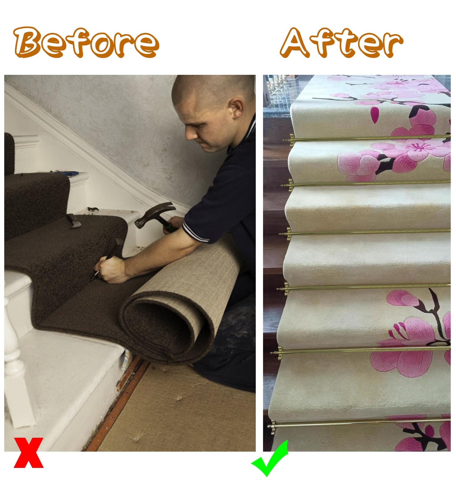 Eleganckie mosiężne pręty dywanowe na schody, 13 szt., 50 cm, 51 cm, wytrzymałe elementy mocujące do schodów, stylowe akcesoria do wystroju domu, drewniane pręty mocujące ze śrubami.