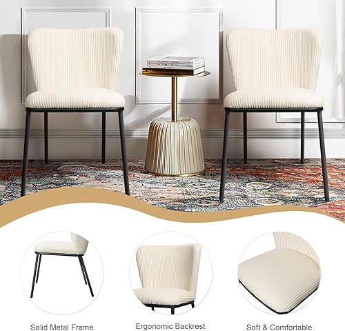 Miniatura 3 de Juego de 2 sillas de comedor, sillas tapizadas sin brazos para cocina y comedor, color beige