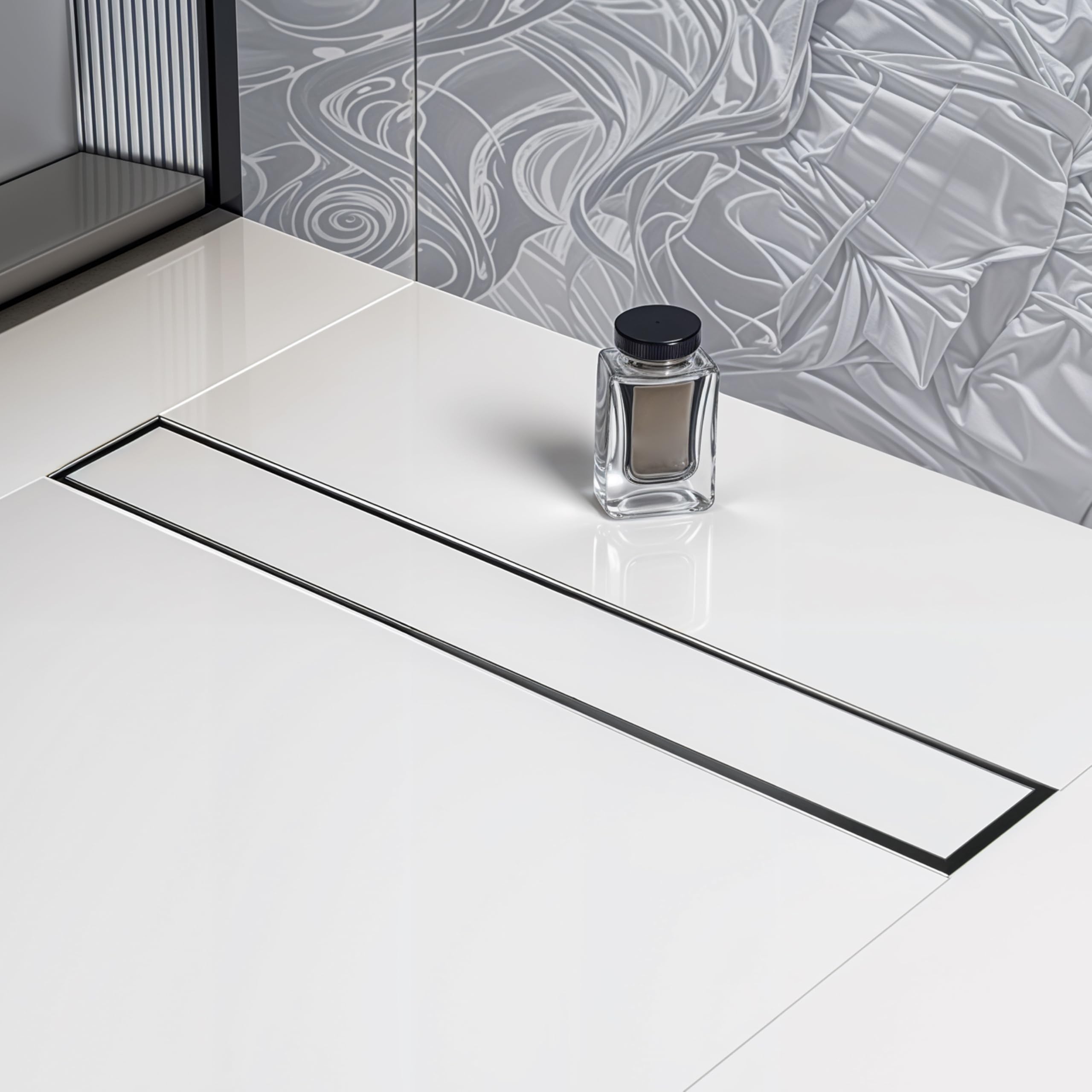 Ruhe® Tile Insert Shower Drain Channel | 24 x 3 Inches Waste Water Floor Drain for 13mm Tile | 304 Stainless Steel Invisible Shower Drain Channel | Drain Channel with Cockroach Trap and Side Hole