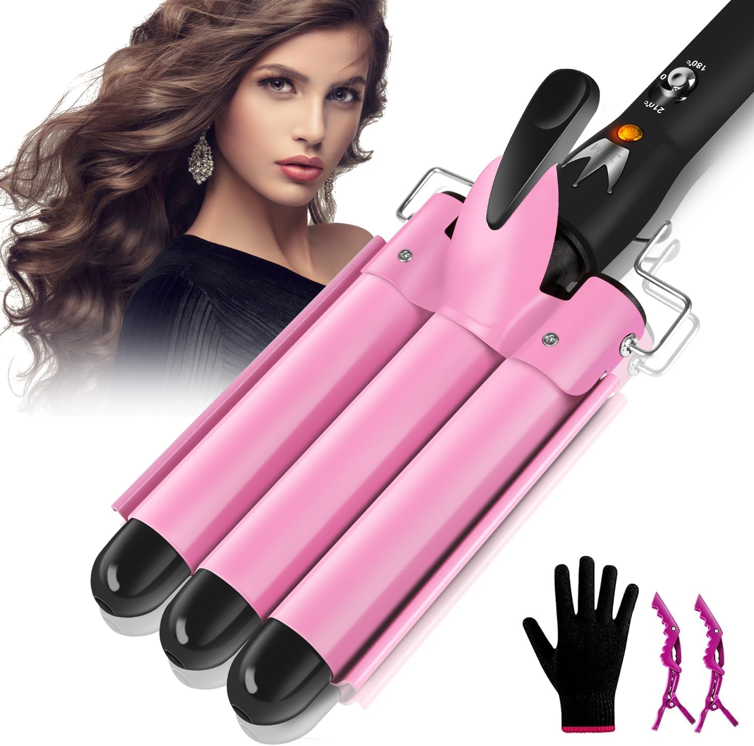 LAYADO Curling Iron - 3 Heads 25 mm Curler Wavy, Long/Short Curly Hair Style for Women, Adjustable Temperature