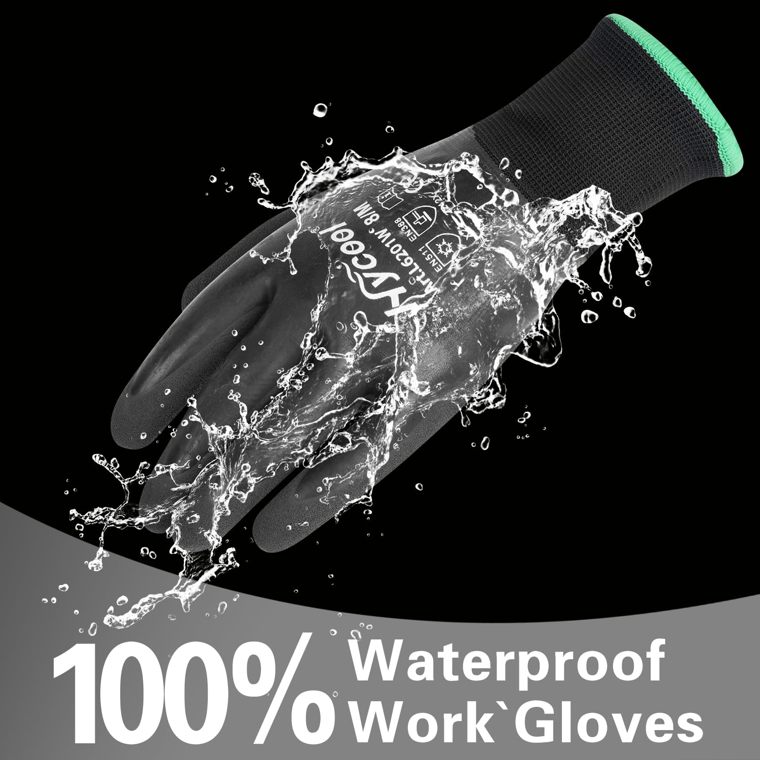 Gants de travail d'hiver imperméables thermiques chauds Gants de montage Grip Gants de travail d'hiver Travail Double couche Nylon Gants isolés Noir (3, L)