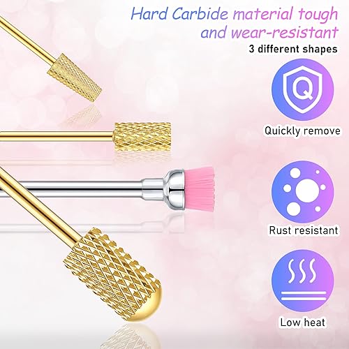 Miniatura 2 de Juego de 10 brocas de uñas, 3 brocas de carburo de barril cónico de carburo para cutícula, 3 brocas de carburo de barril grande de parte superior
