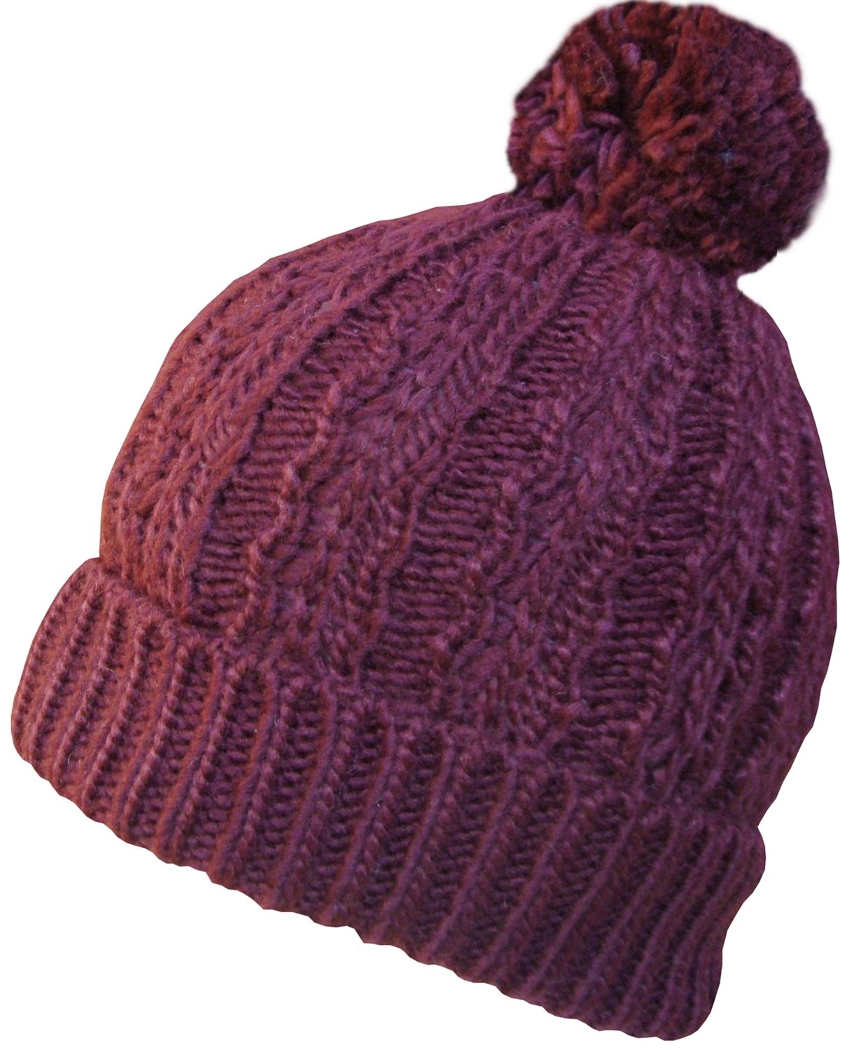 Womens Oversize Pom Pom Beanie Hat (Burgundy)