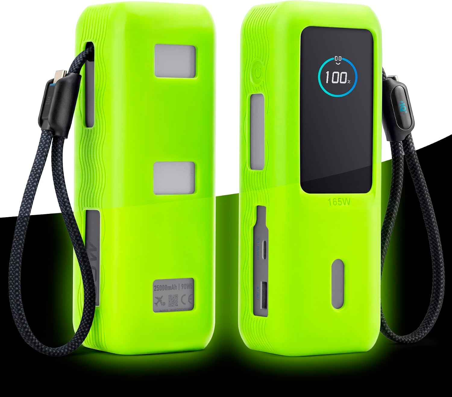 Luminous Green Case for Anker Laptop Power Bank (25,000mAh 165W), Portable Charger Protective Silicone Cover for Anker Power Bank 165w Shockproof Display Protection Sleeve(Glow in Dark Green)