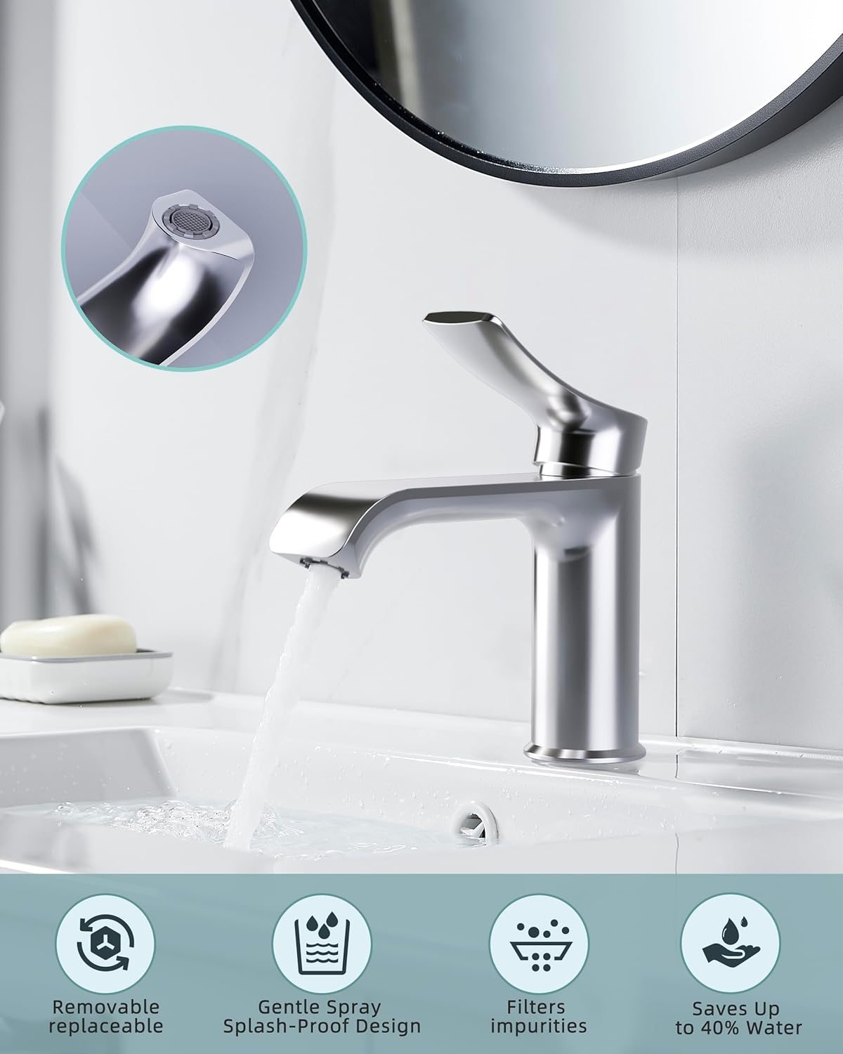 BELZ Chrome Bathroom Faucet 1 Hole, Modern Vanity Faucet for Bathroom Sink, Lead-Free Single Handle Basin Faucet with Pop-up Drain - Image 5