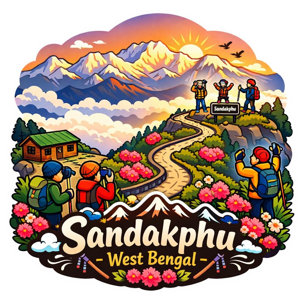 Sandakphu Fridge Magnet – Sparkle Effect Print with Matte Lamination - 6mm MDF Backing & Round Magnet - Sunrise, Peaks & Trekking Souvenir from India-image-13