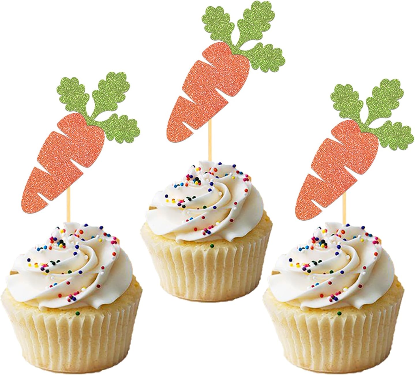 24Pcs Easter Carrot Cupcake Toppers for Happy Easter Decorations, Easter Day Cake
