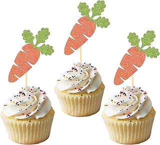 24Pcs Easter Carrot Cupcake Toppers for Happy Easter Decorations, Easter Day Cake Topper for Easter Theme Birthday Baby Shower Party Supplies (Carrot)