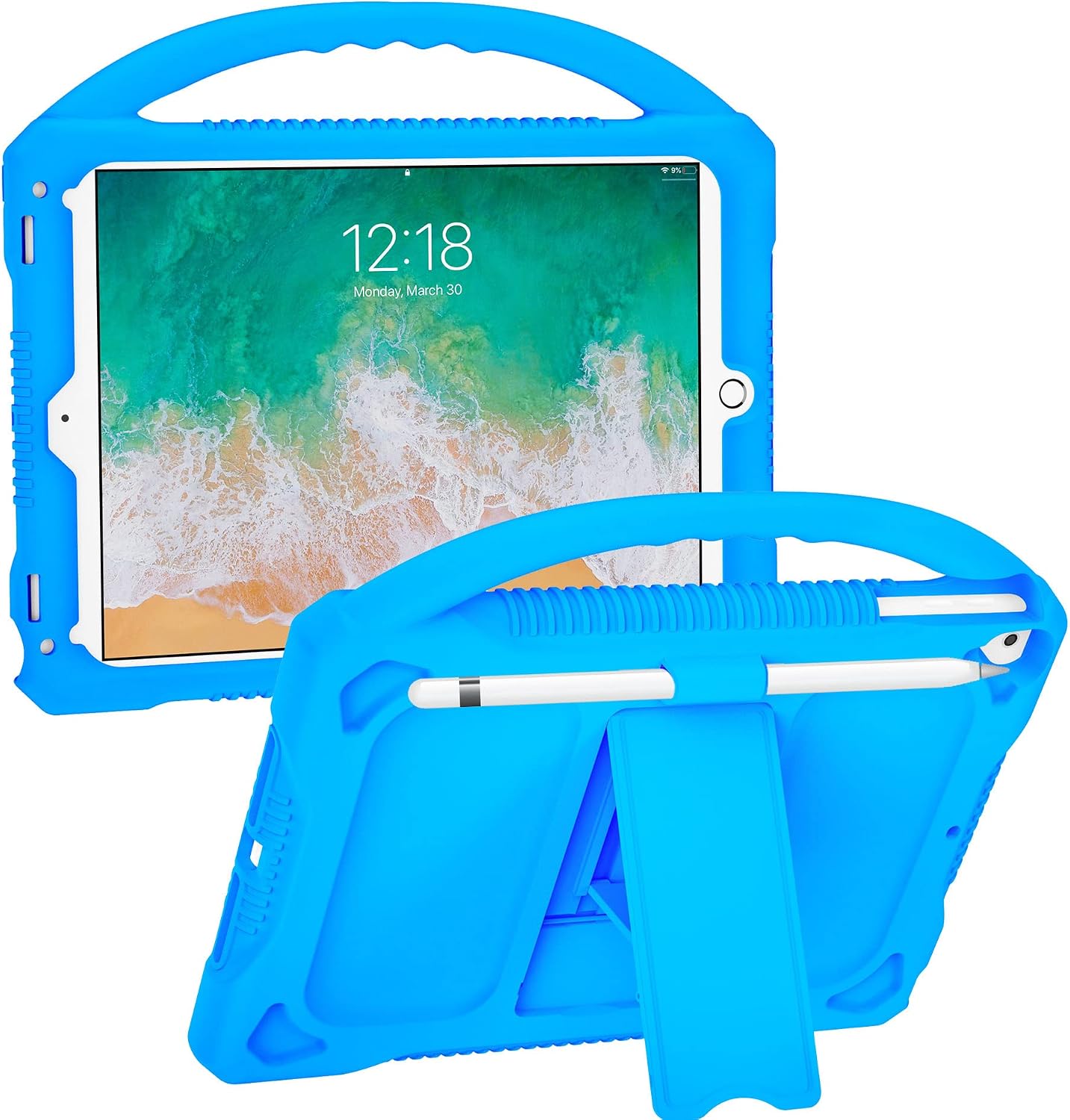 JOGUIIA Kids Case for iPad 6th/5th Generation 9.7",Premium Silicone Cover for iPad 9.7inch 2018/2017,Built-in Stand Handle iPad Air/Air 2(Blue)