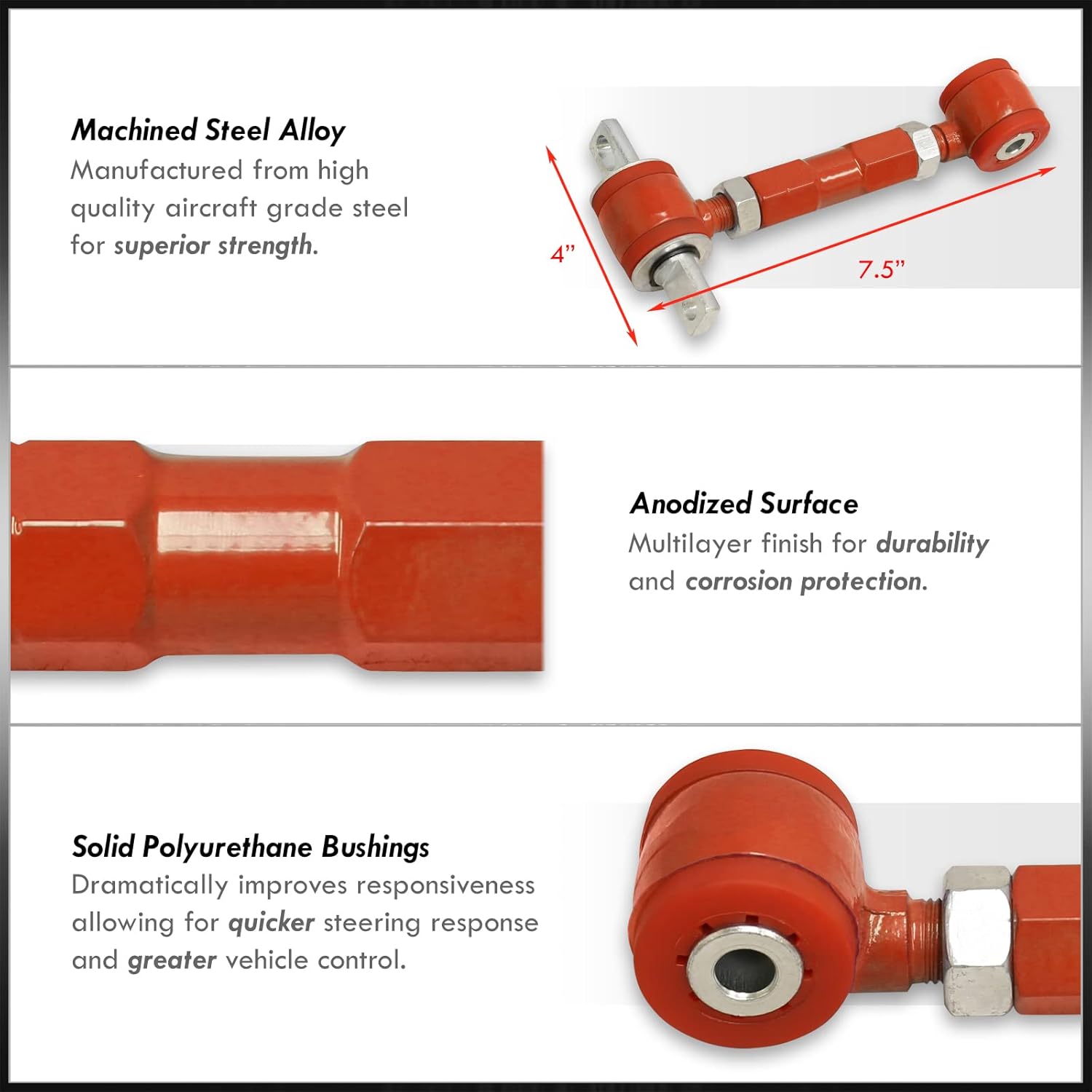 AJP Distributors Rear Suspension Control Arms Red Adjustable Camber Kit + Bushings Compatible/Replacement For Integra Civic Del Sol CRX 1988 1989 1990 1991 1992 1993 1994 1995 1996 1997 1998 1999 2000