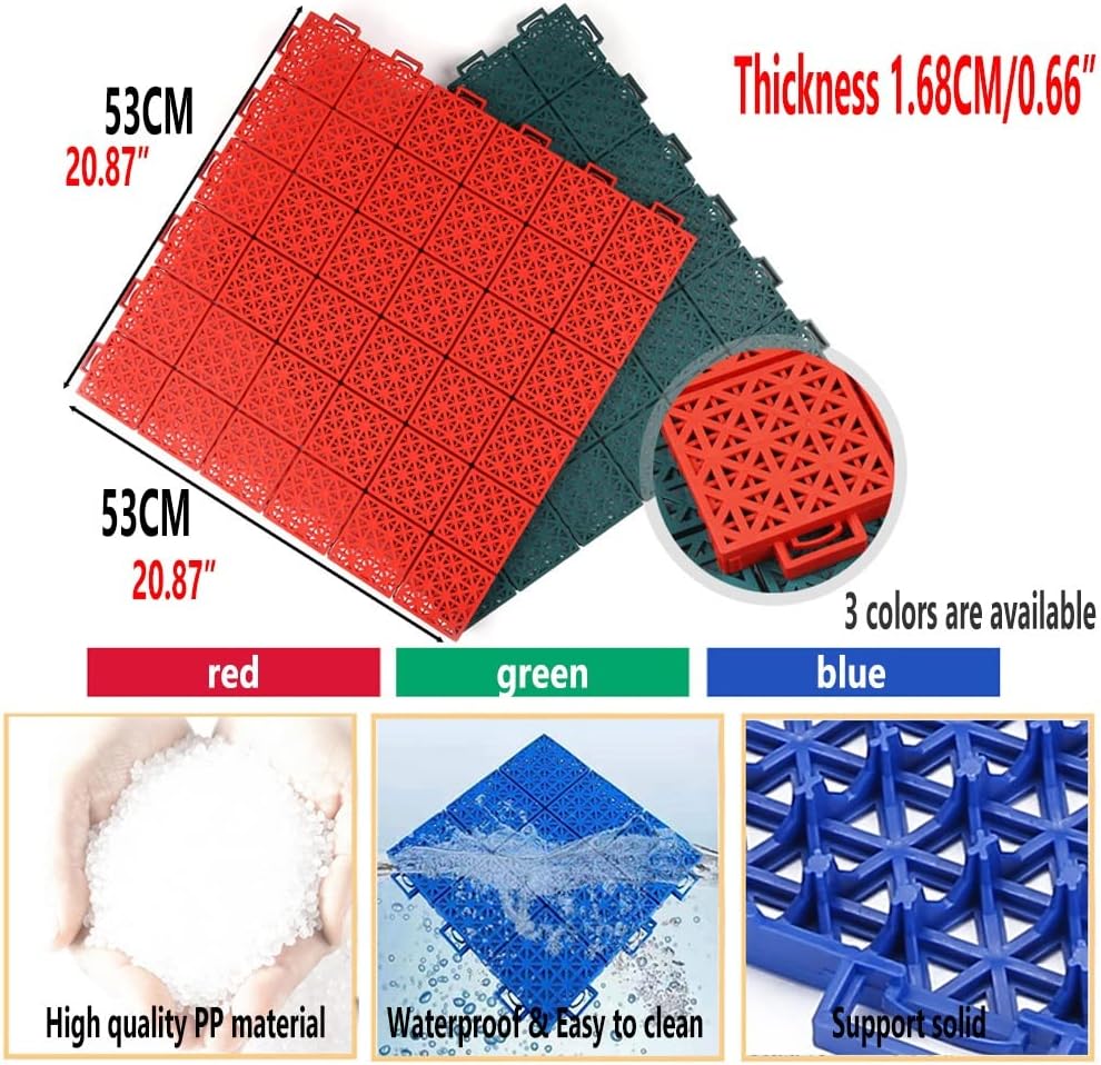 Multifunctional Interlocking Floor Tiles, Weatherproof Non-Slip Sports Mat, 53x53cm, Blue, 10PCS - Durable Outdoor Flooring for High-Temperature Areas, Easy Installation