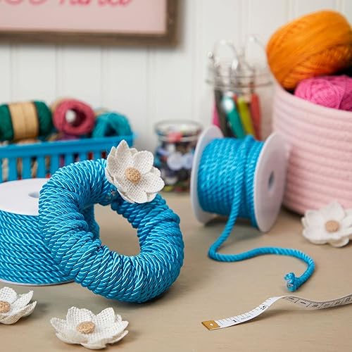 Miniatura 2 de Cuerda de algodón trenzado azul para manualidades de macramé, 0.2 pulgadas de diámetro (18 yardas, 2 unidades)