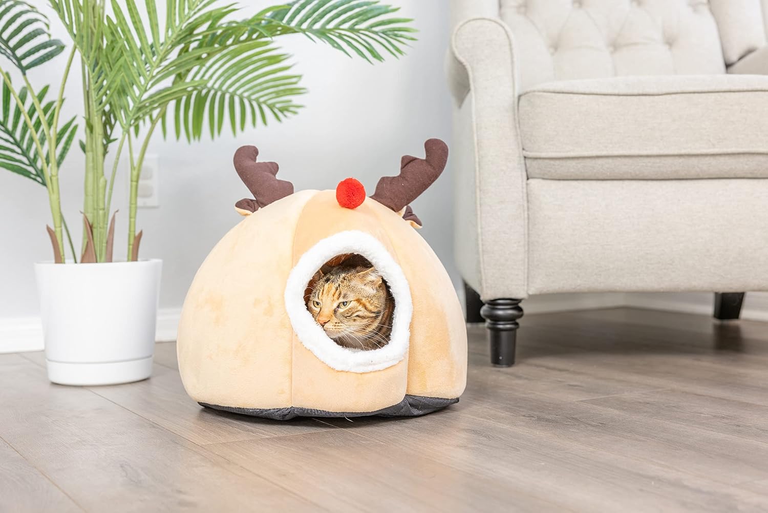 Downtown Pet Supply Holiday Cat Cave House and Kitty Bed, Reindeer Extremely Cozy and Warm Christmas Mat (Holiday) : Pet Supplies